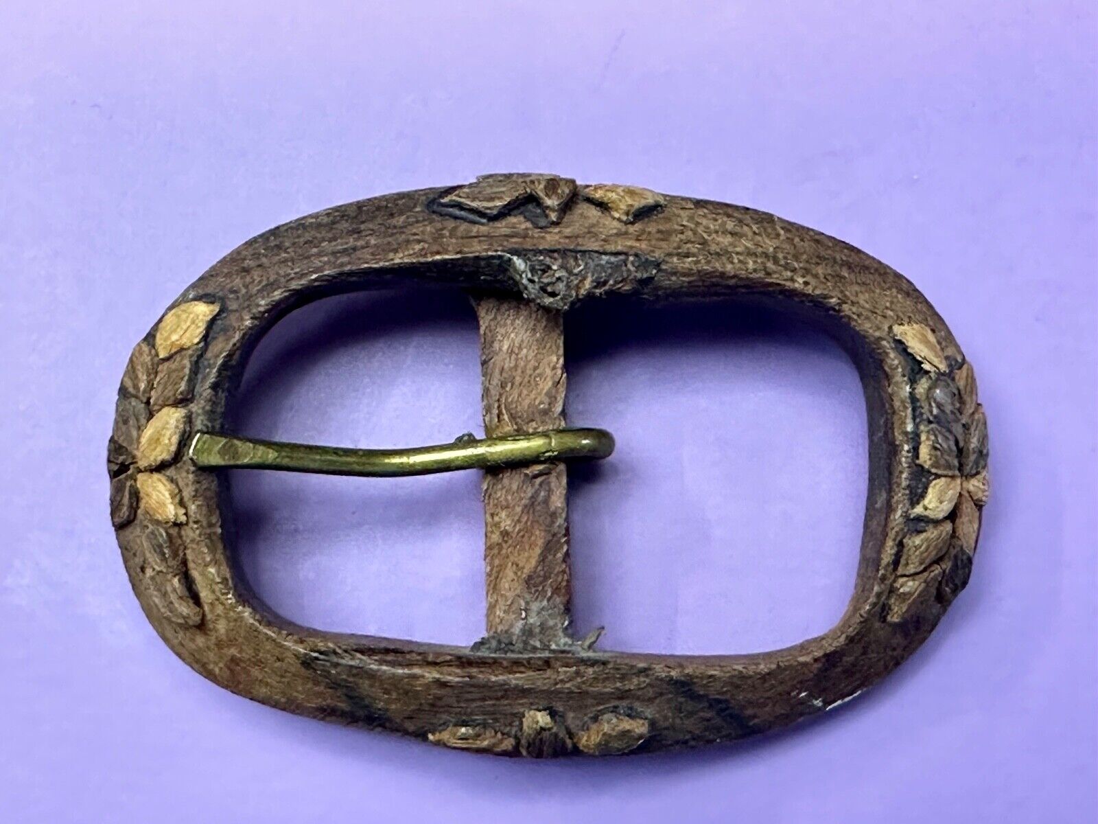 Vintage Artisan Mixed wood inlaid oval center bar quality Belt Buckle