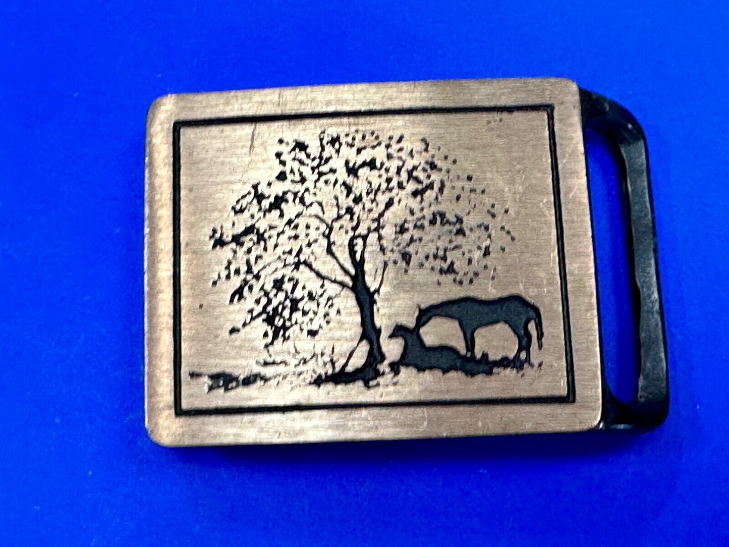 Two Horses Hippy Style 70's Horse at Tree Tech Ether Guild  belt buckle