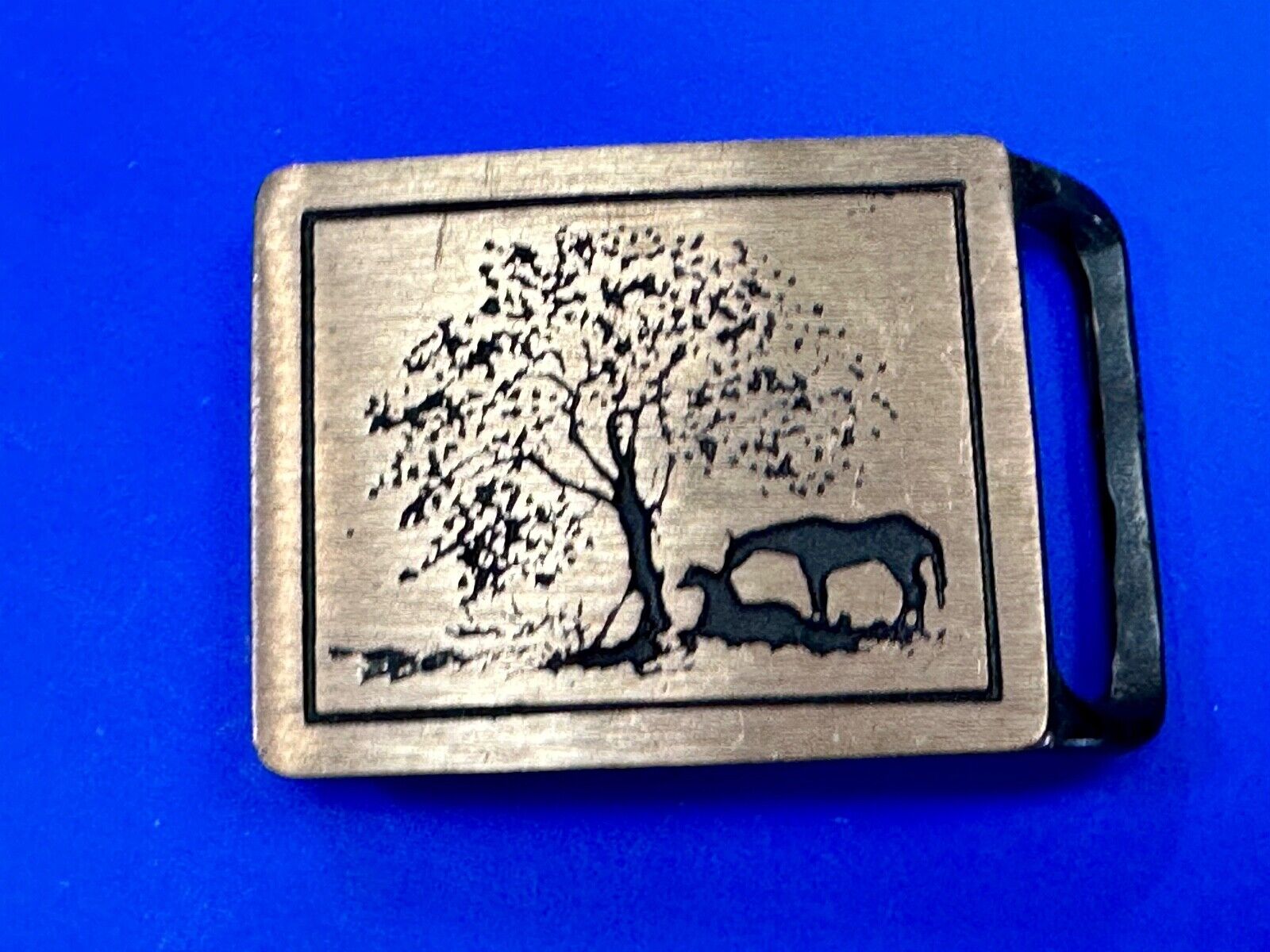 Two Horses Hippy Style 70's Horse at Tree Tech Ether Guild  belt buckle