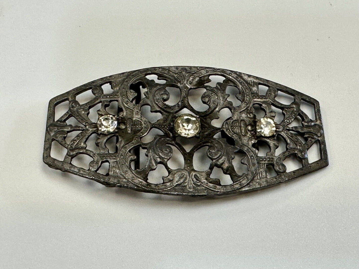 antique three rhinestone's on skeleton belt buckle