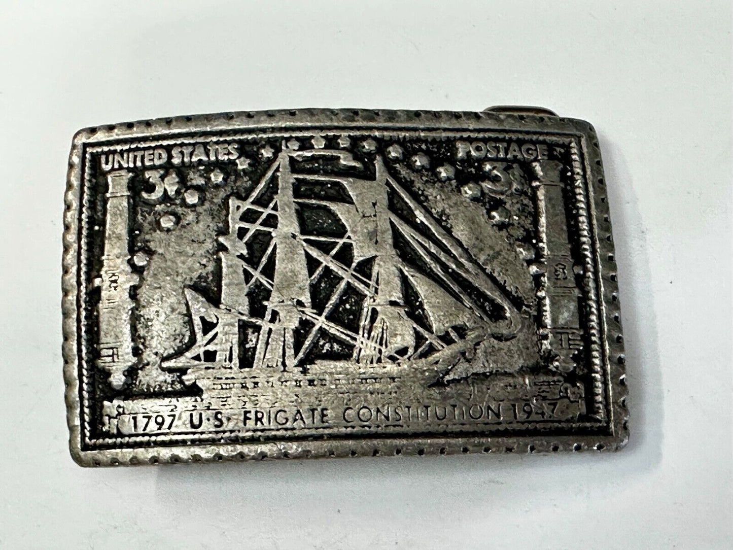 1797 US Frigate Constitution 3 cent stamp Commemorative pewter Belt Buckle