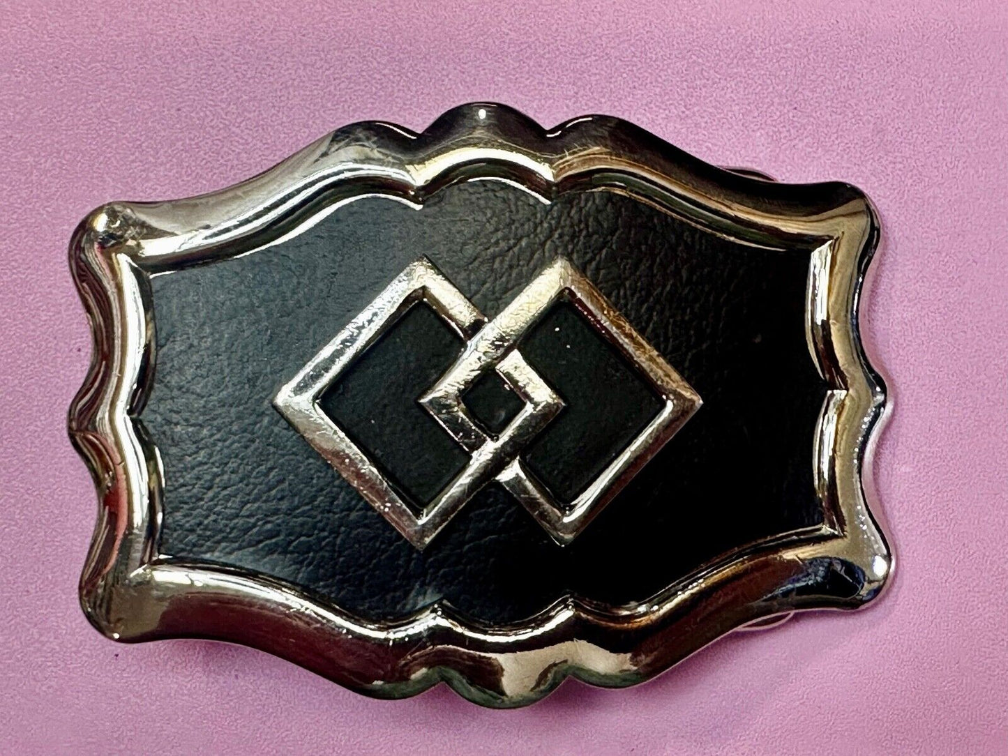 Black & silver diamond Shaped Cowboy Ranch pattern western framed Belt Buckle
