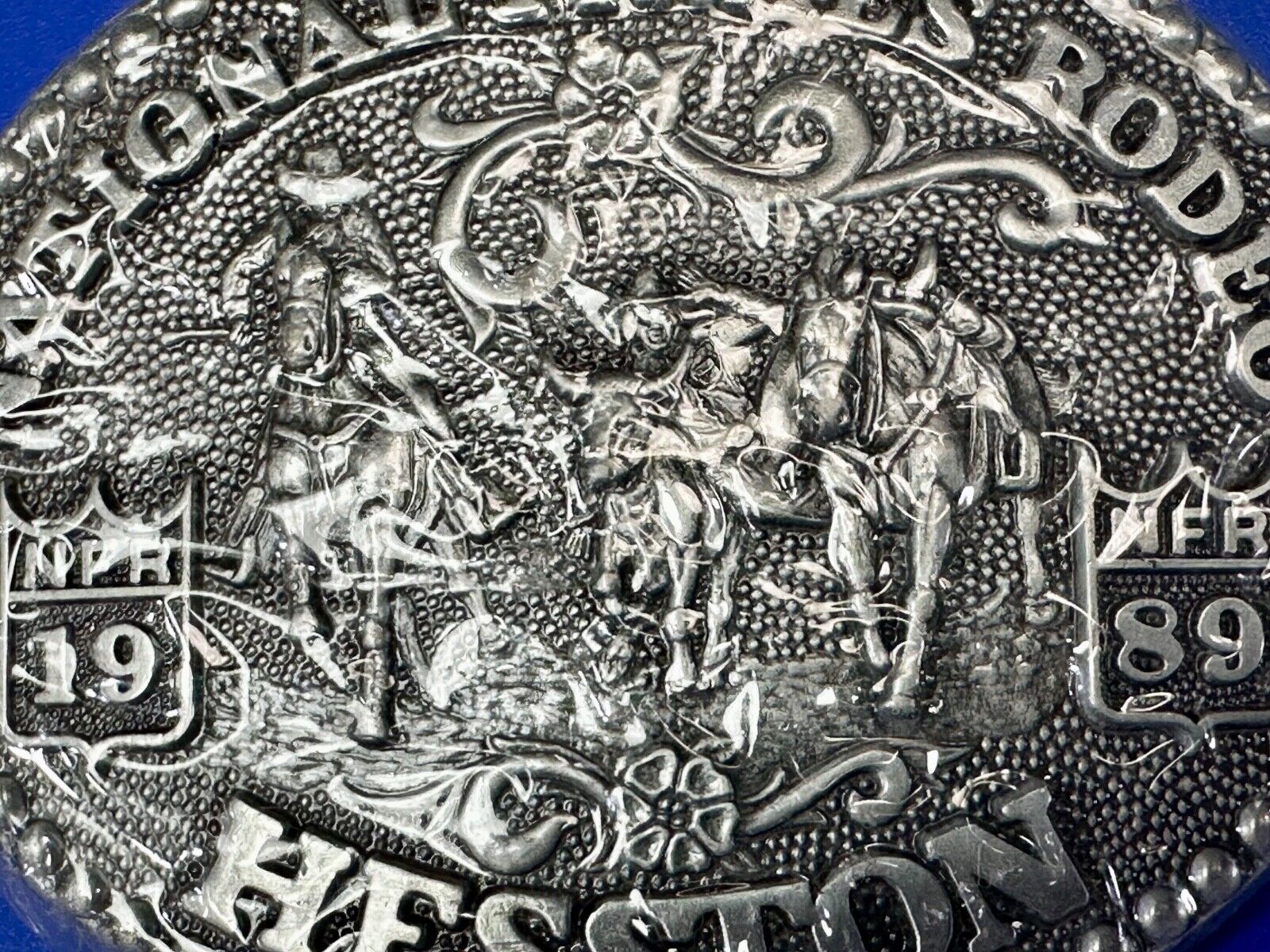 1989 NFR Rodeo Vintage Hesston Belt Buckle Steer Wrestling  New Nos