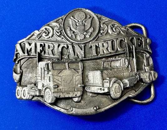 American Truck I'D RATHER BE TRUCKIN Pewter Vintage 1986 Belt Buckle - Siskiyou