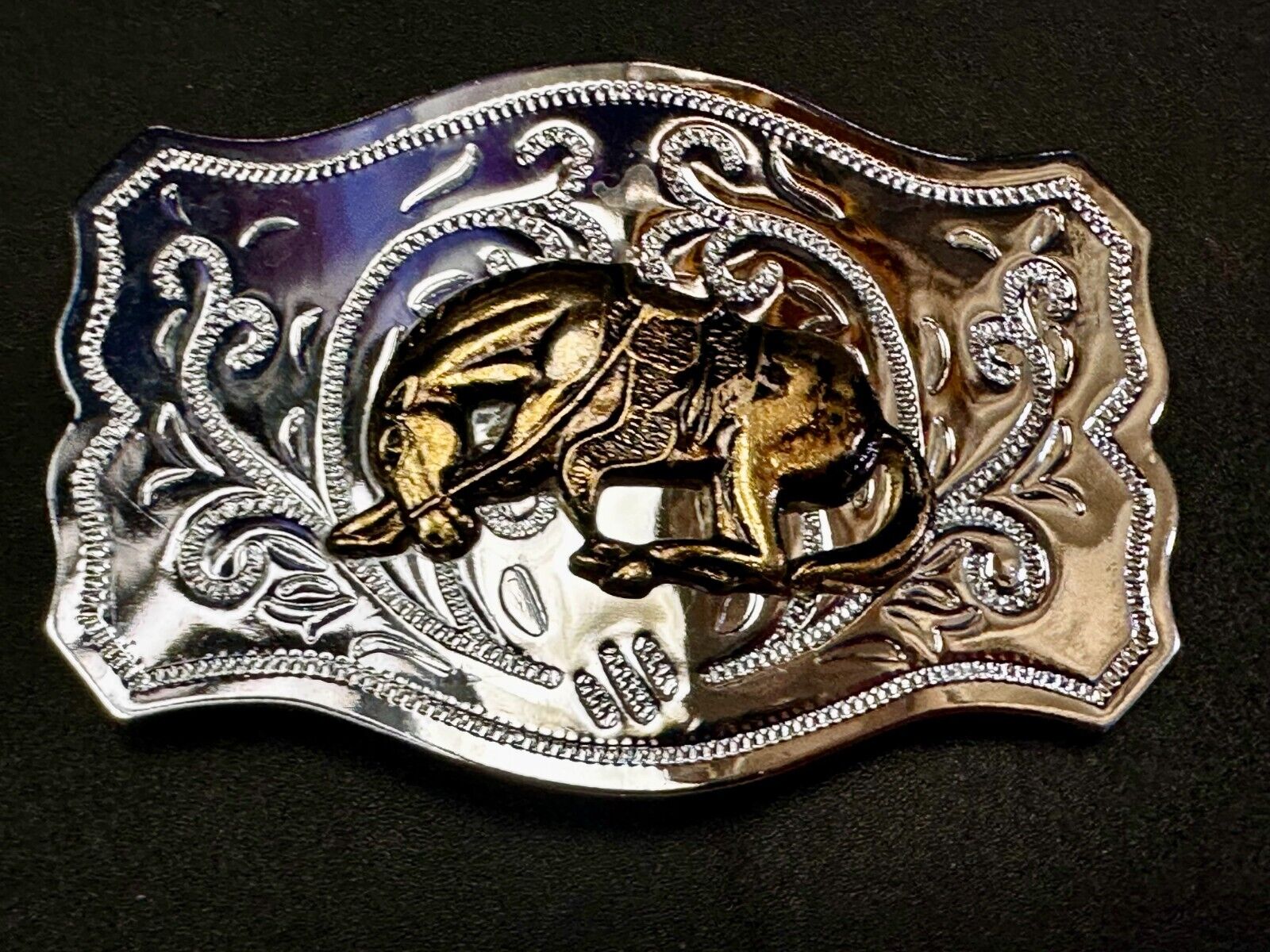 Vintage Cowboy Saddle Bronc Bucking Horse Two tone Belt Buckle