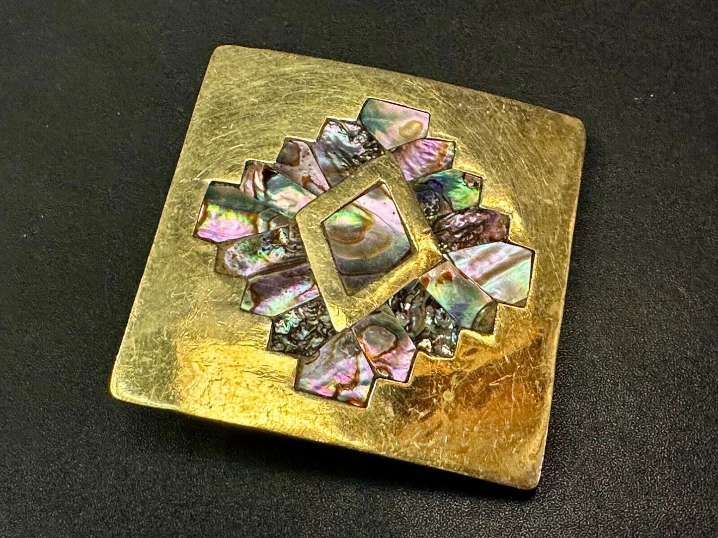 Vintage Inlaid Abalone Shell Into Solid Brass Hippy Vibe Alpaca? Belt Buckle