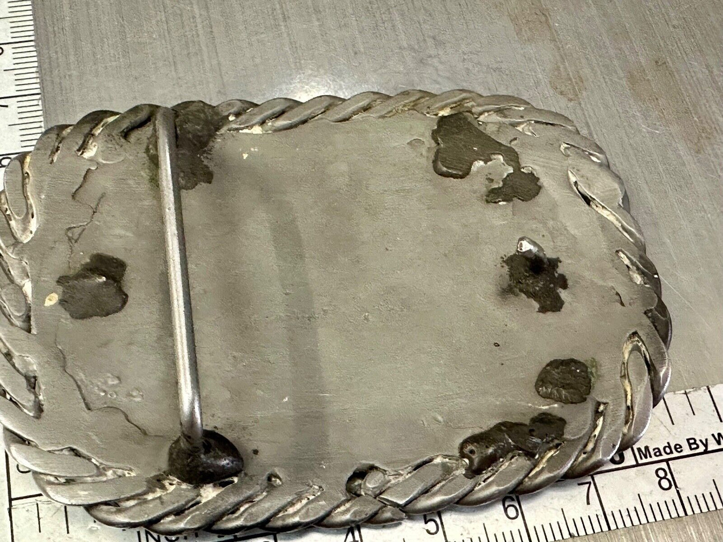 Artisan silver color belt buckle for craft project / wear - Thick rope boarder