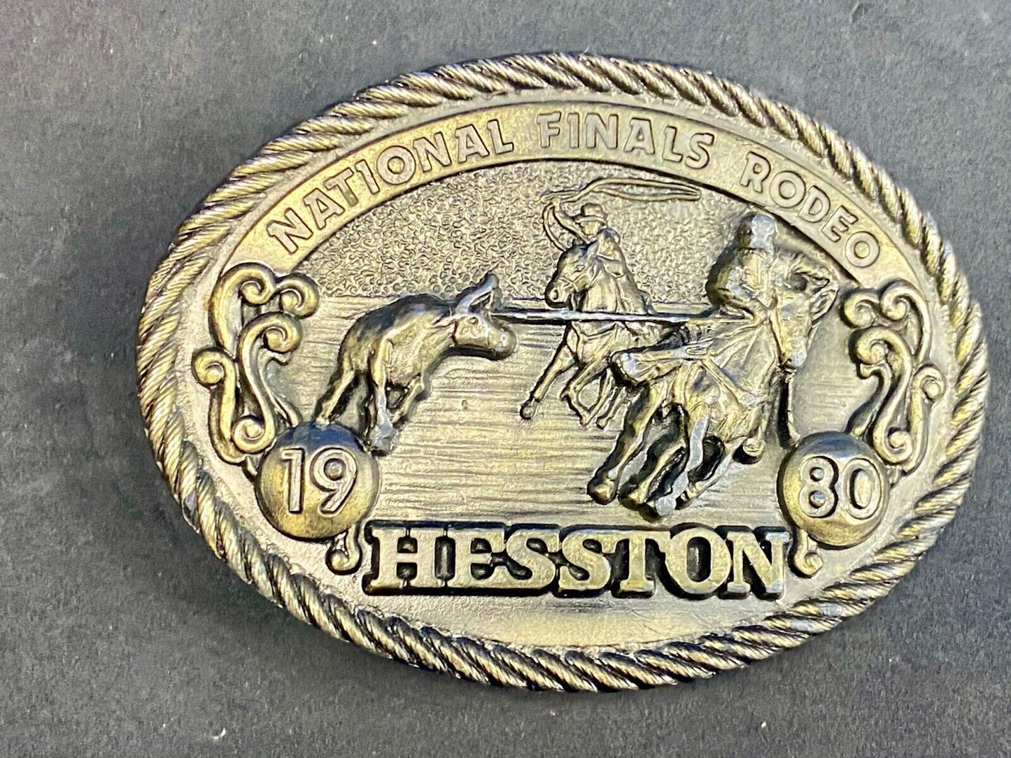 1980 NFR National Finals Rodeo Hesston Adult Cowboy Collectors Belt Buckle