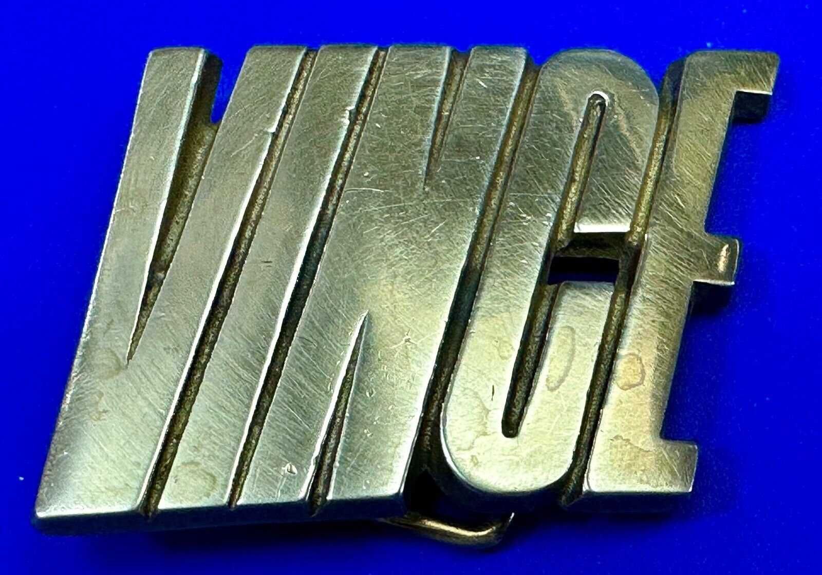 VINCE  custom name cutout block letter solid brass belt buckle by Baron Buckles
