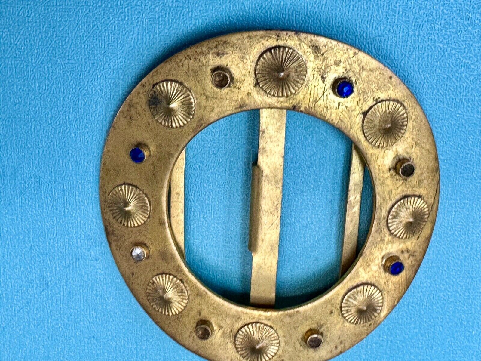 Turret & Bardach TB signed Antique round curved belt buckle slide sash