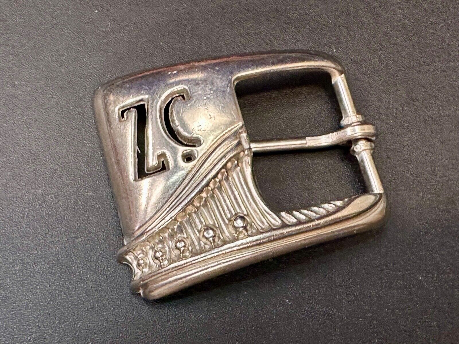 Vintage Letters Initials SZ silver tone cutout belt buckle