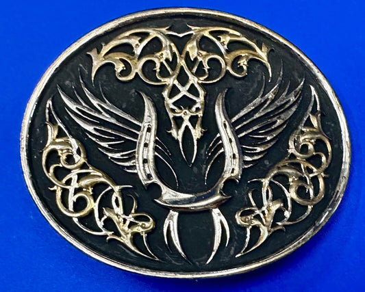 Abstract Horseshoe and Texas Longhorn vintage mixed color western belt buckle