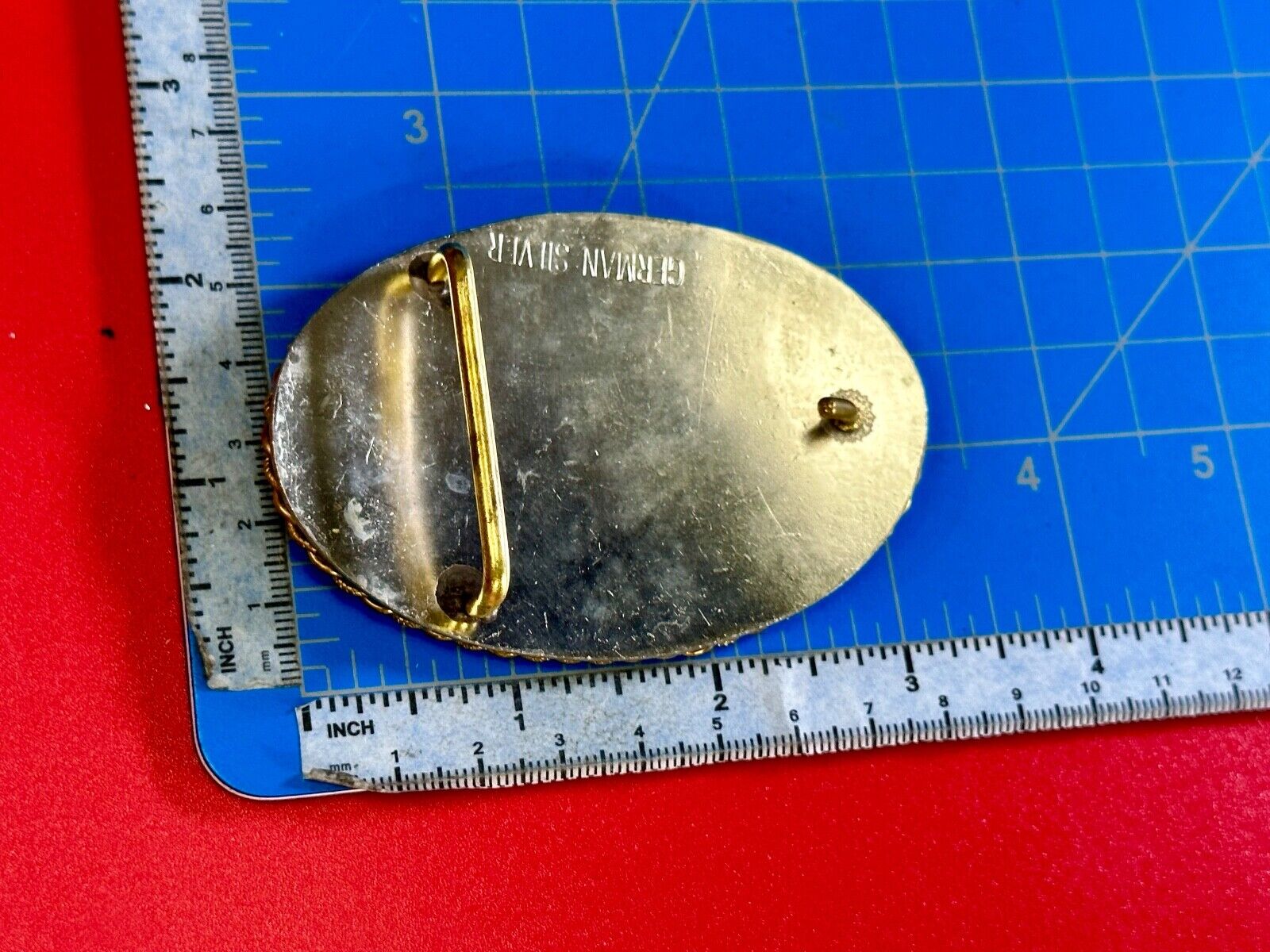 Vintage German Silver Rodeo Cowboy With Blank Award Trophy Ribbon belt buckle