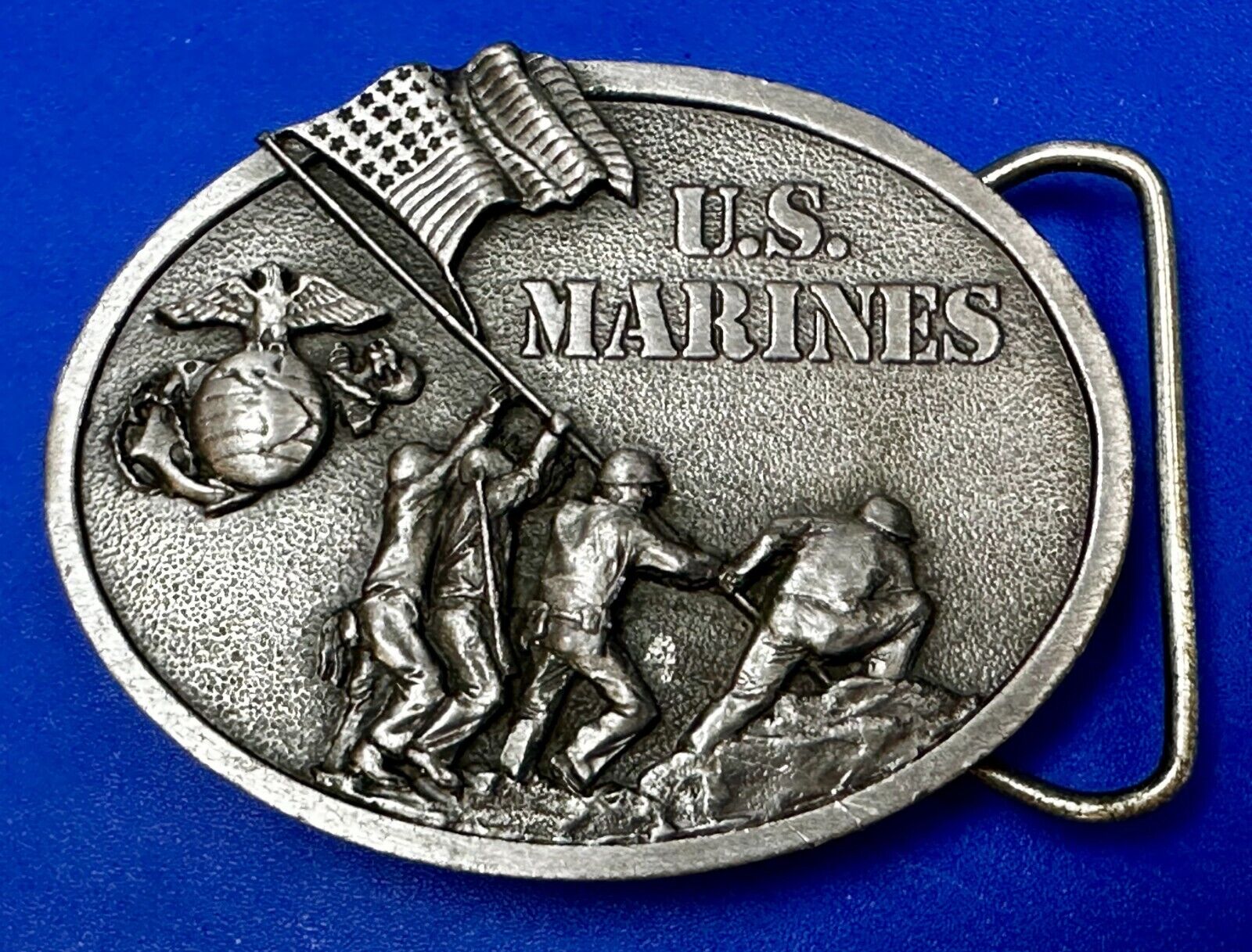 United States Marines Patriotic Raising Flag Vintage 1982 Bergamot Belt Buckle