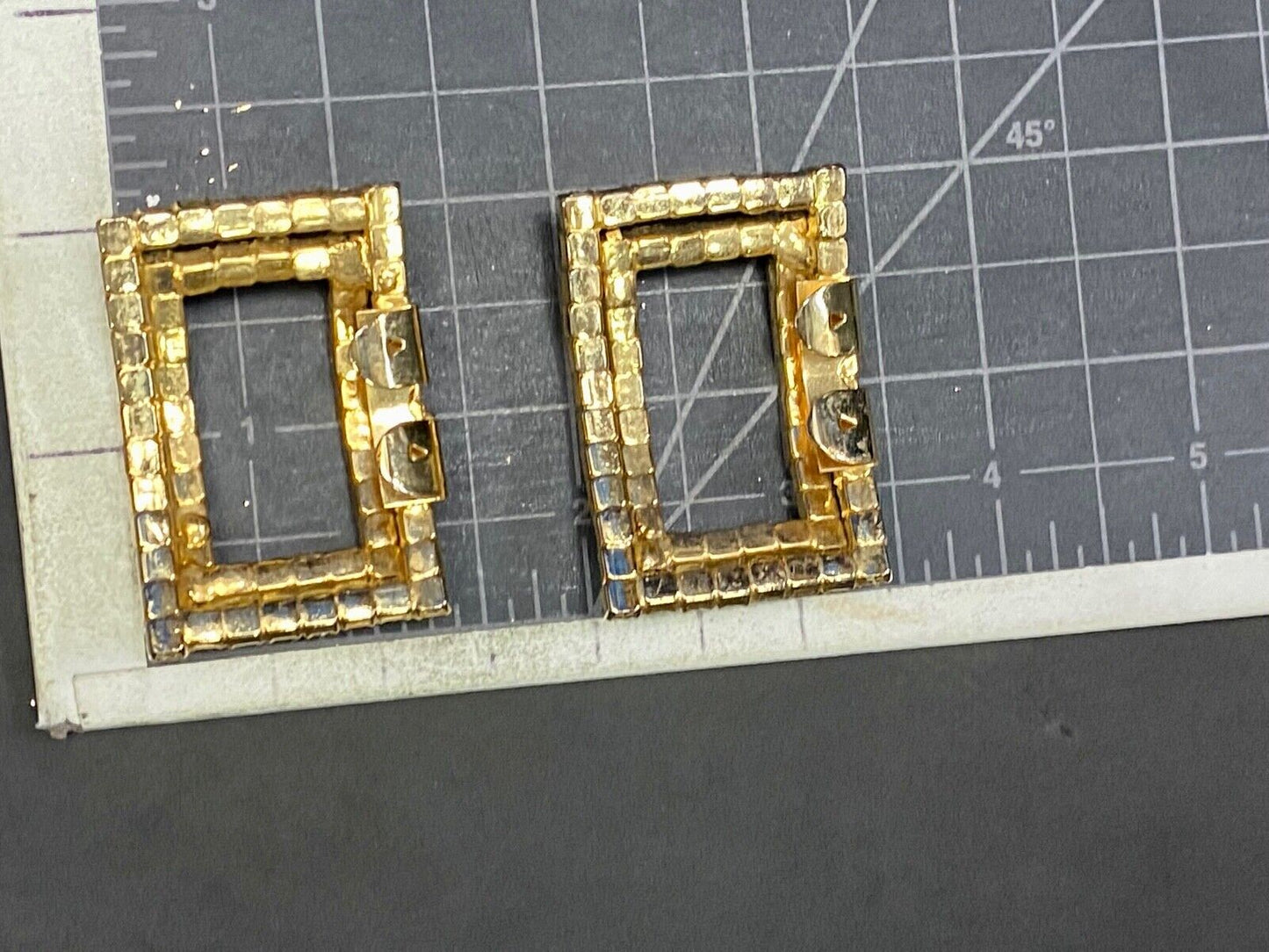Vintage Interlocking Rectangles, Two Piece Rhinestone Covered Belt Buckle 
