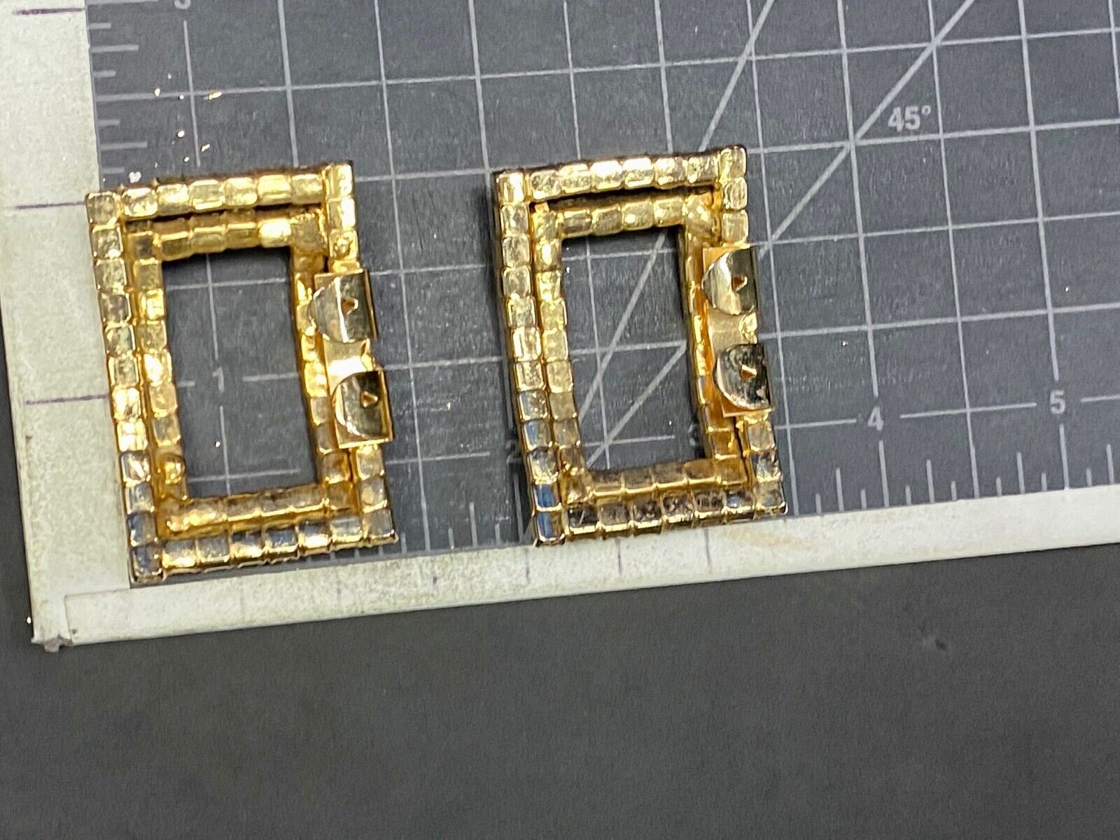 Vintage Interlocking Rectangles, Two Piece Rhinestone Covered Belt Buckle 