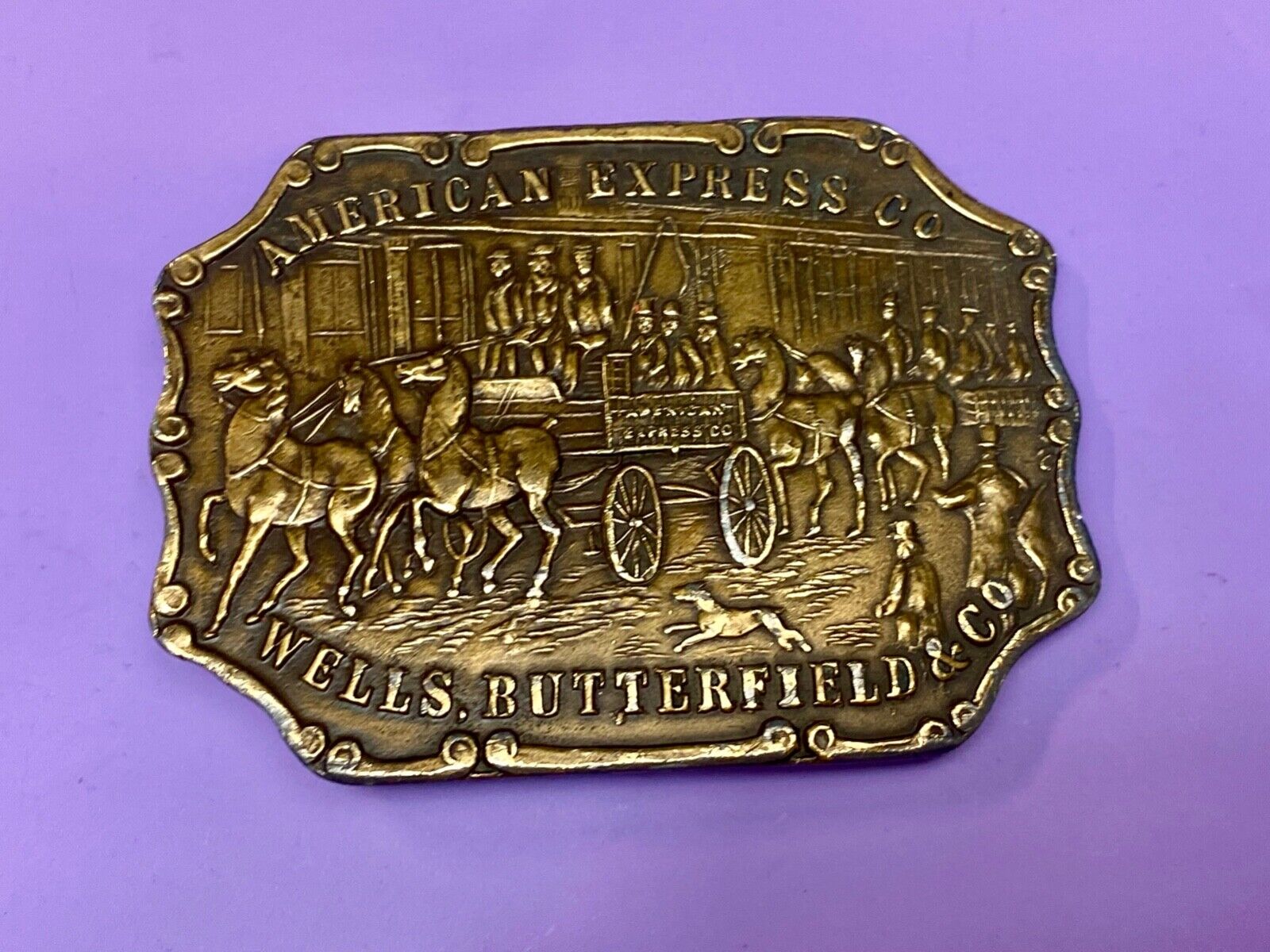 American Express Wells Butterfield Bergamot Brass Belt Buckle Horse and Buggy