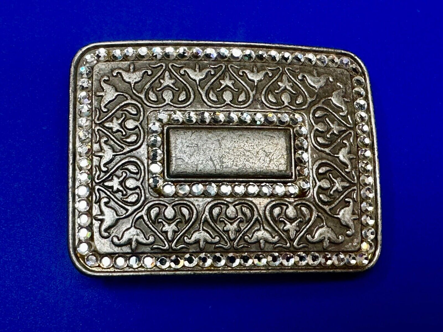Vintage Floral flower swirl design belt buckle with two rhinestone boarders