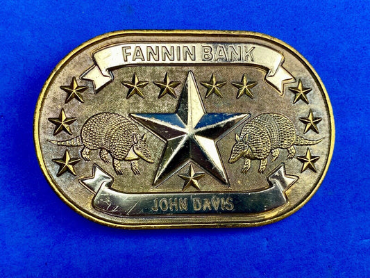 Texas  Fannin Bankn The Lone Star State And Armadillo Promo Belt Buckle By Sac