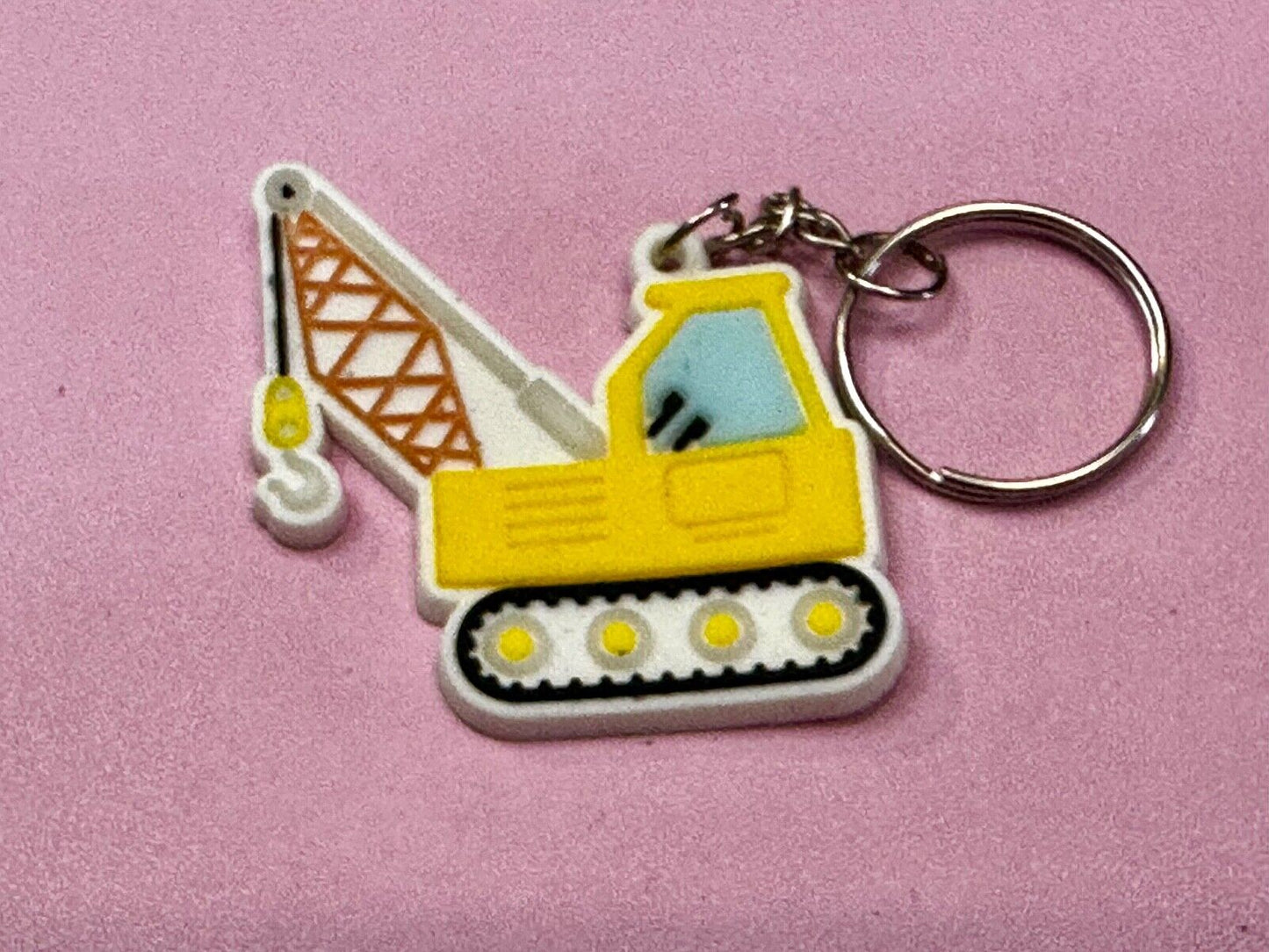 Toy Construction Crane Job Work Site Truck Keychain - Key Ring Chain