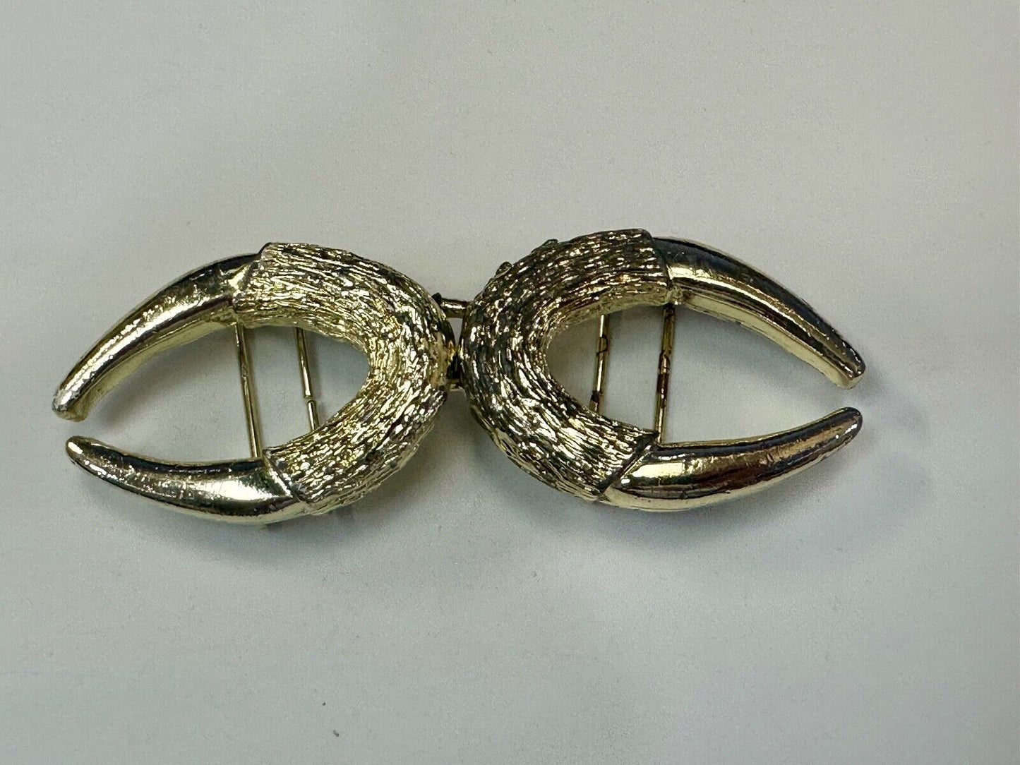 Two piece gold tone Horn Shape? interconnecting vintage belt buckle