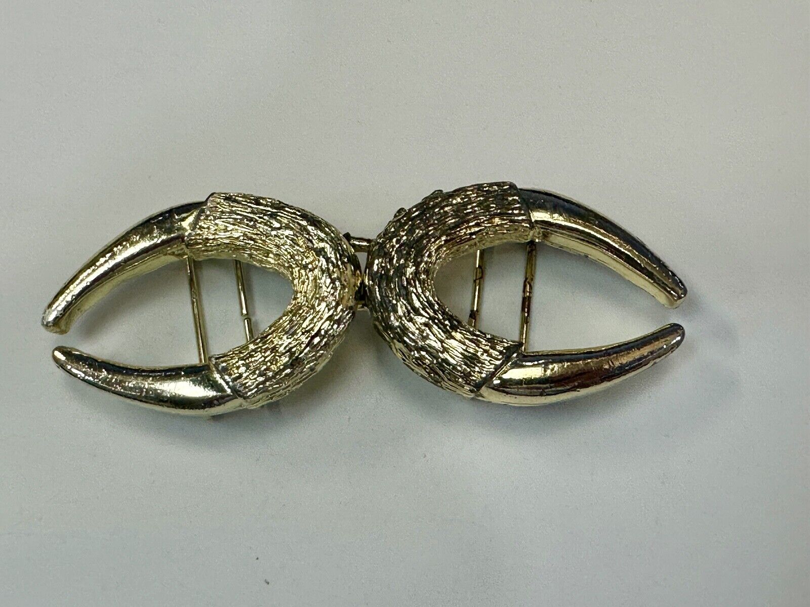 Two piece gold tone Horn Shape? interconnecting vintage belt buckle