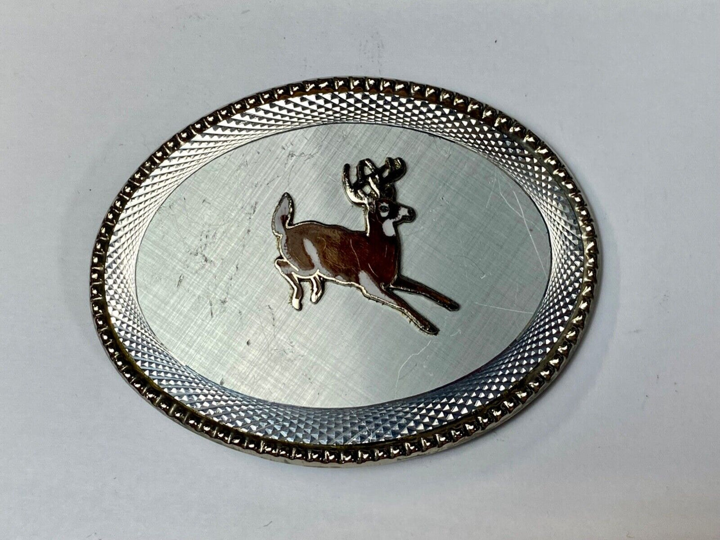 Adorable running Deer Dow western oval etched belt buckle stamped W