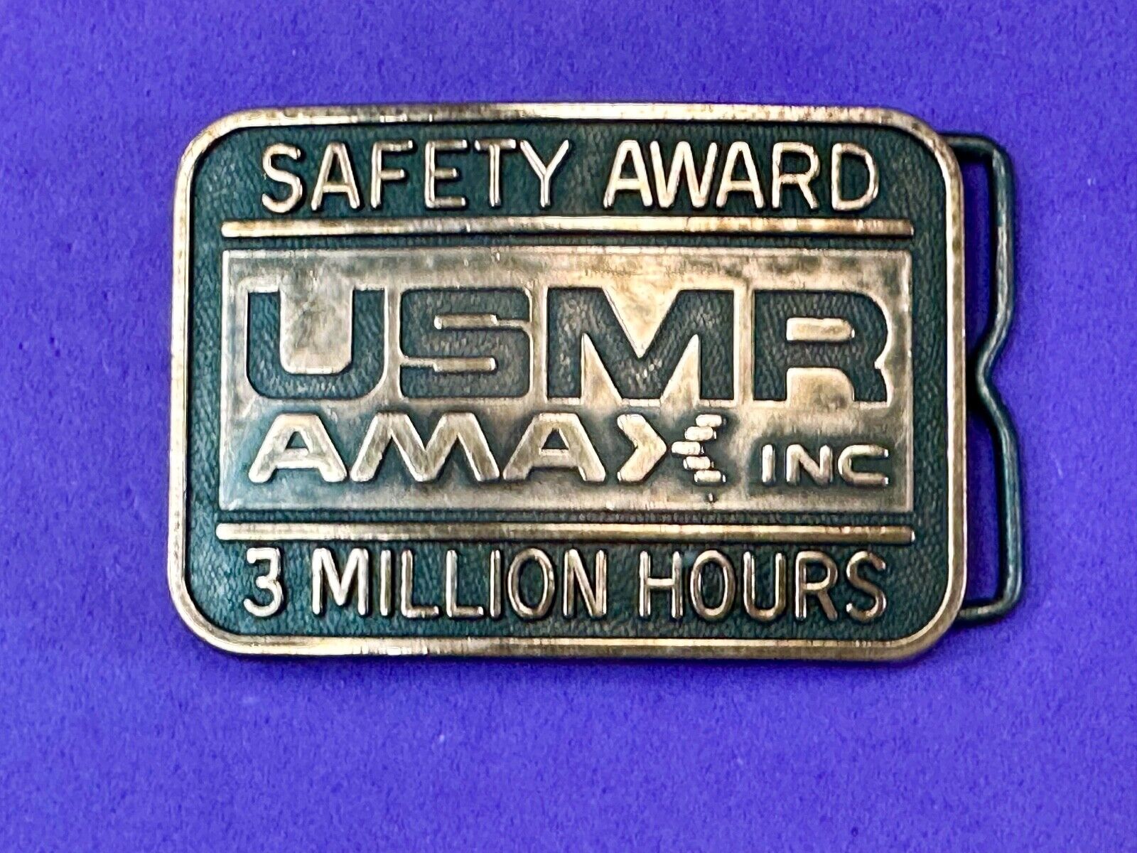 USMR AMAX inc 3 million safety award vintage belt buckle by RJ