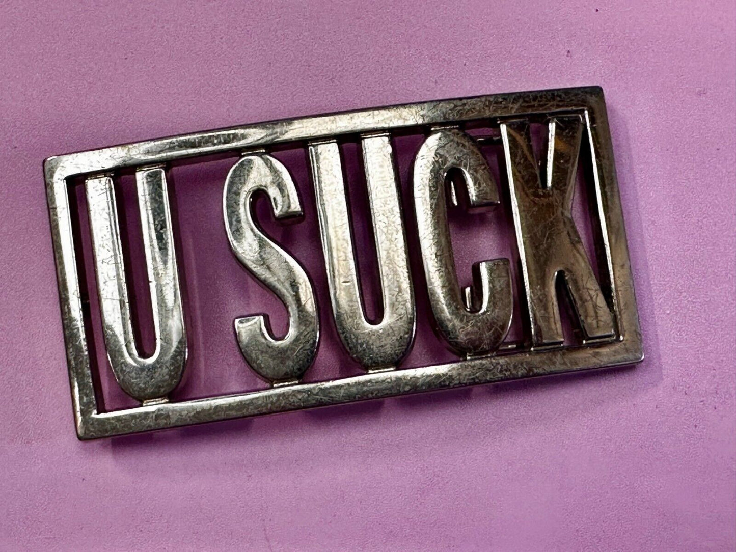 U SUCK Novelty Statement Express Your Opinion! Block Letters Large Belt Buckle