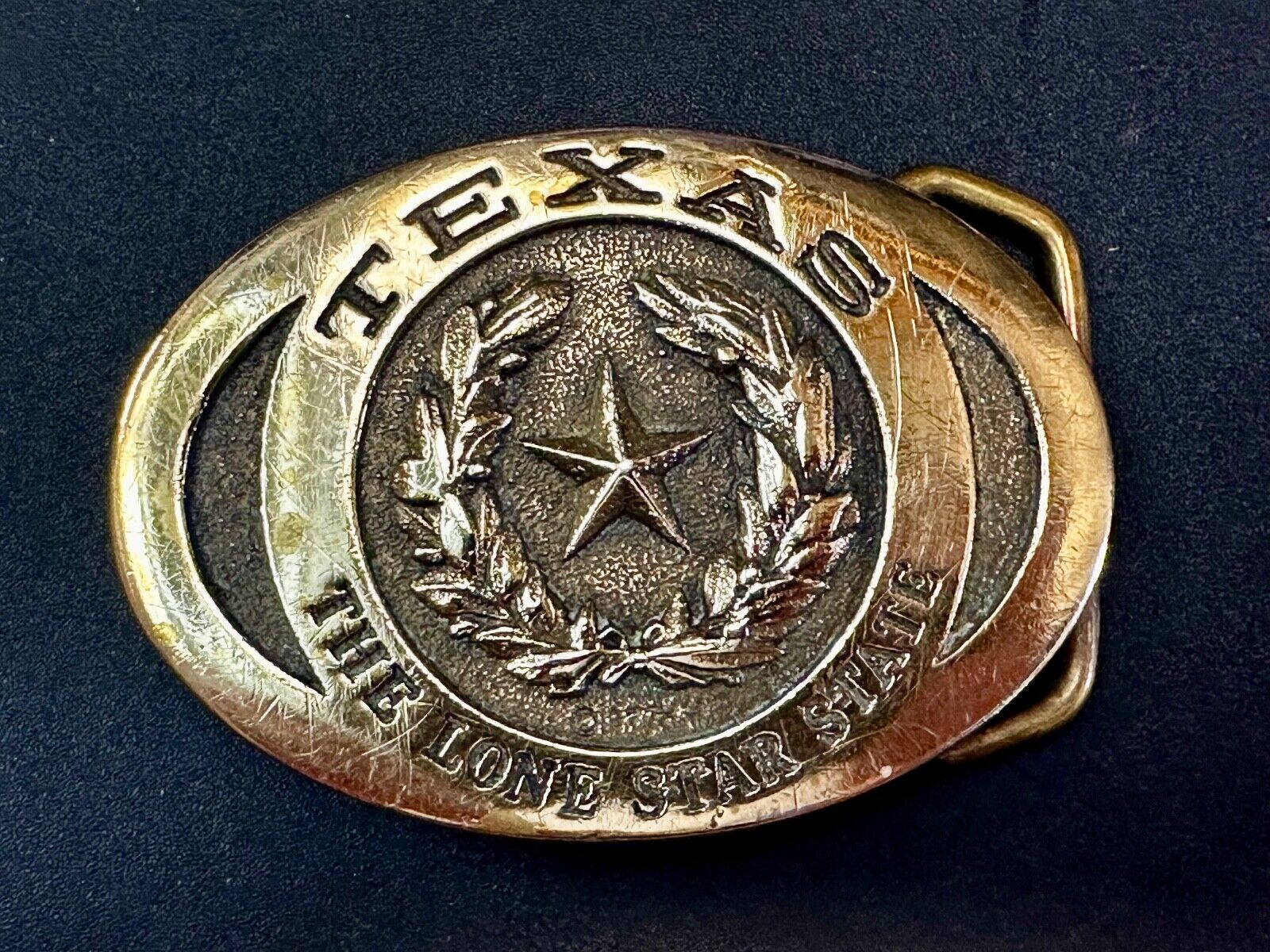 The Great State of Texas Lone Star State Solid Brass 1970s Belt Buckle