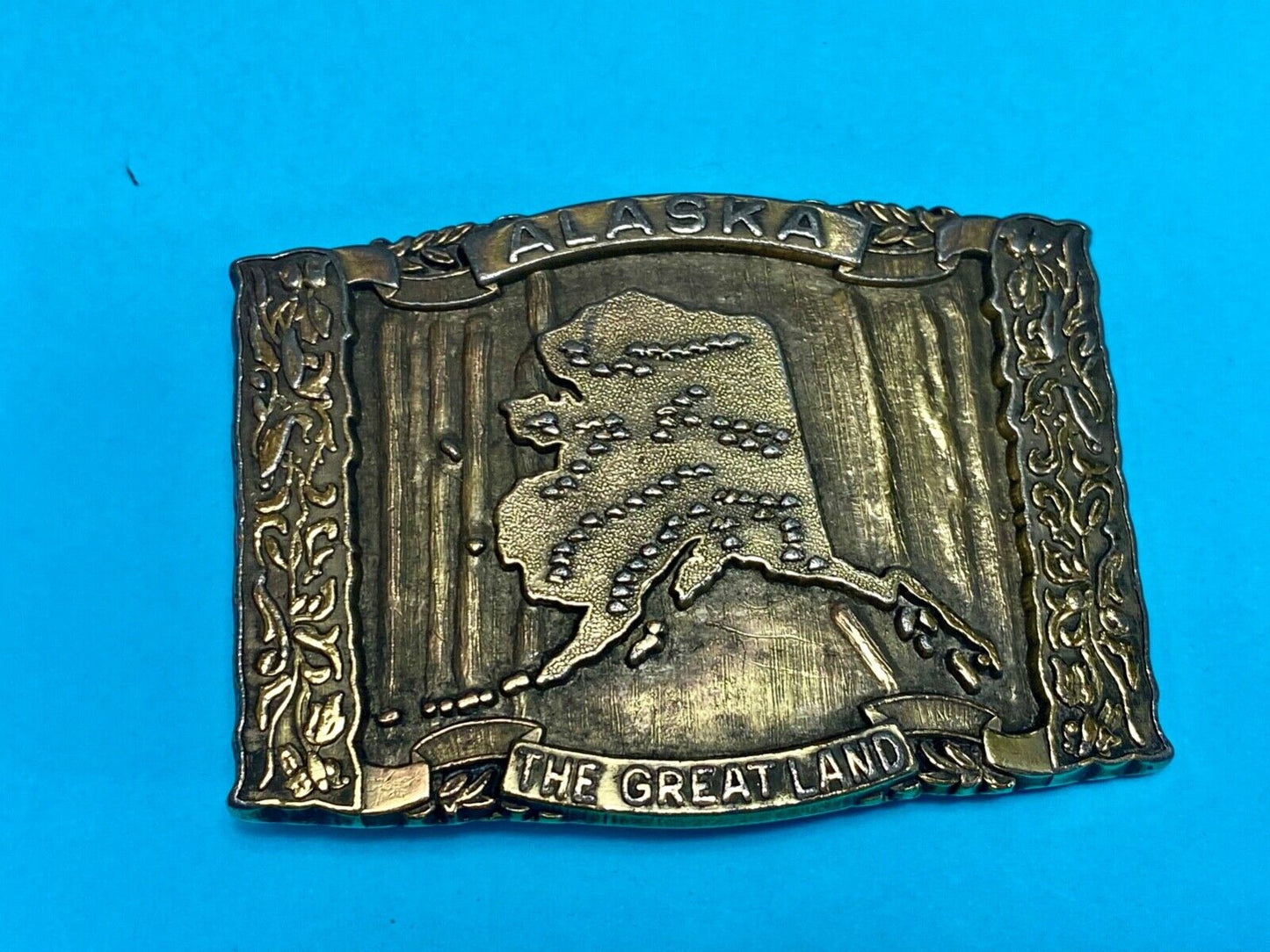 Alaska, The Great Land - Large brass tone vintage state belt buckle