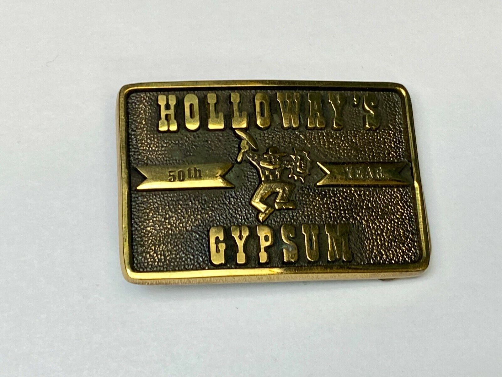 Vintage Holloways Gypsum Company Texas Solid Brass Bts Advertising  Belt Buckle