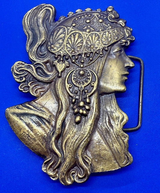 Alphonse Mucha Art Nouveau Boho Hippy Vibe Brass Tone Bergamot Belt Buckle E-60