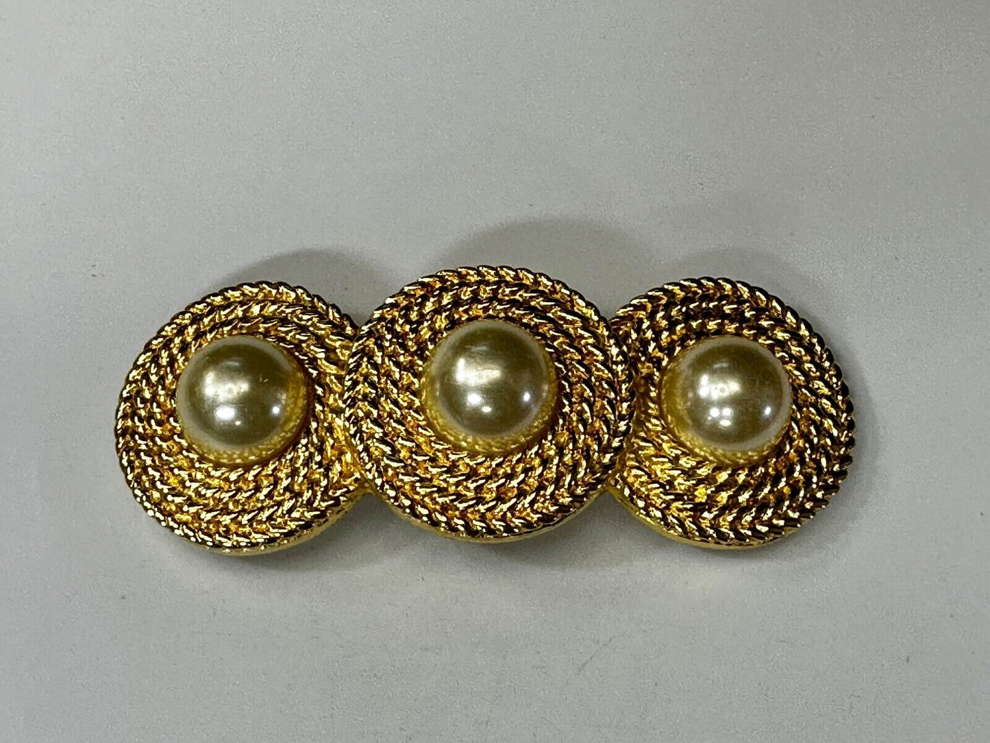 Three Round Faux Pearl's HUGE Statement Large Gold Tone Vintage Belt Buckle