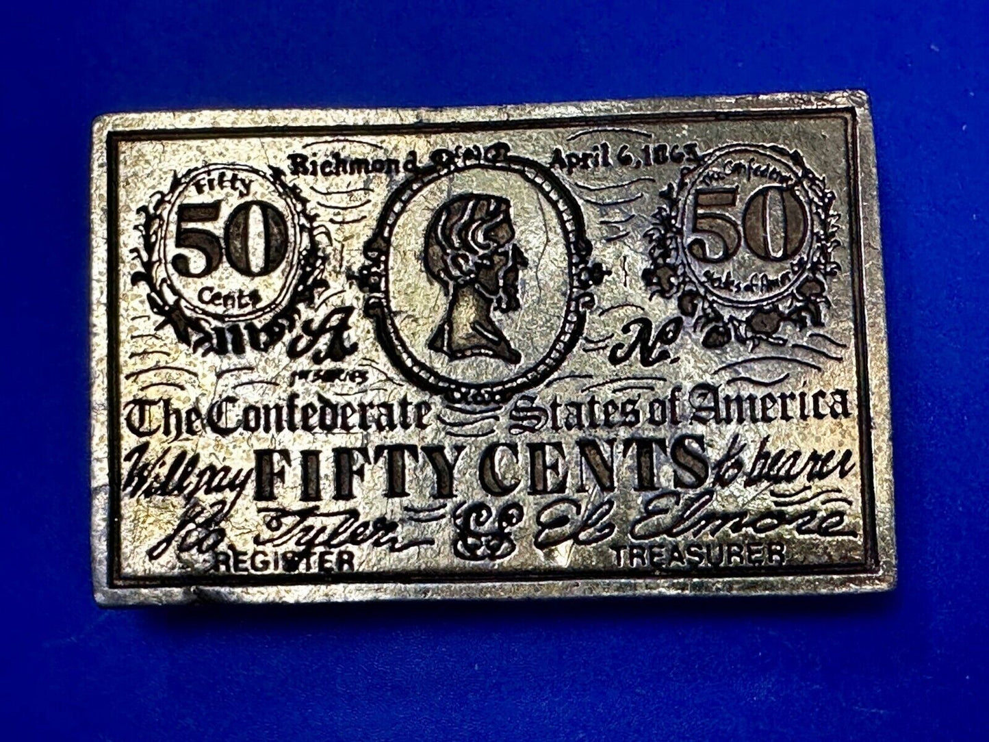 50 Cents Note 1863 Confederate States of America Belt Buckle by CDC Metal Works