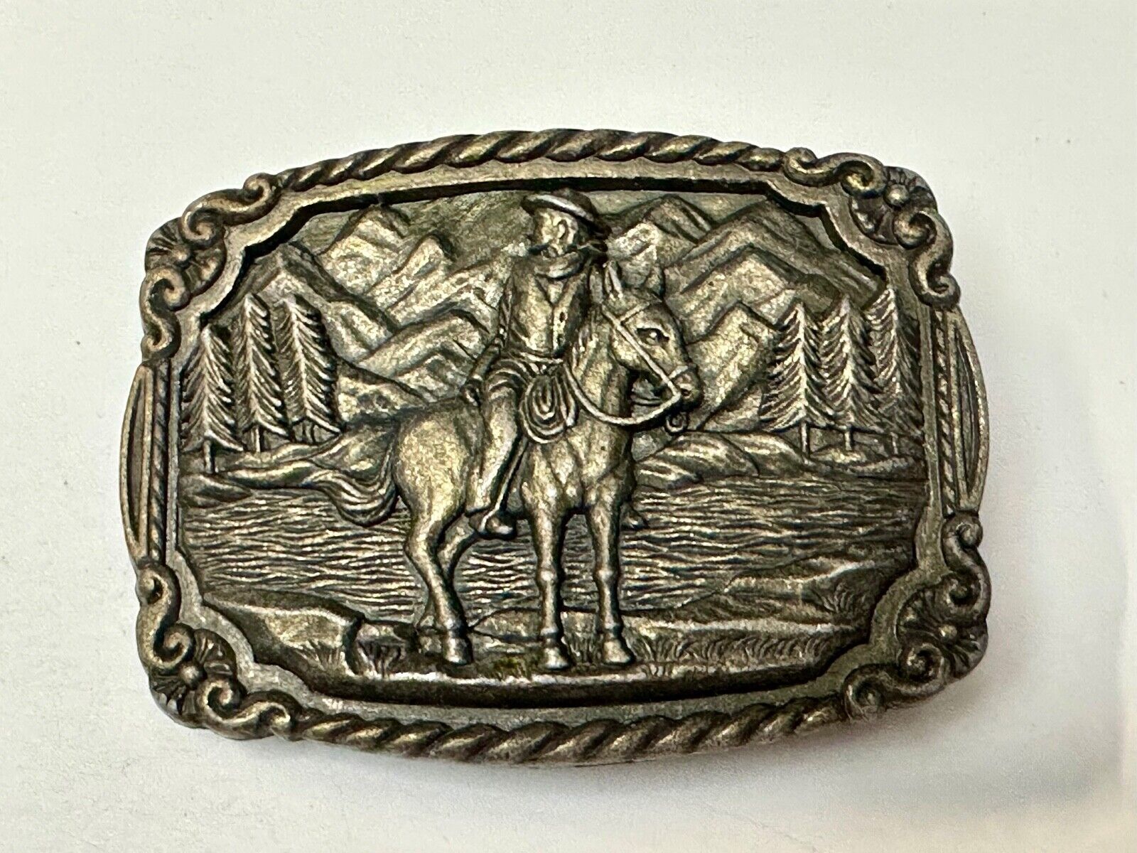 Vintage Cowboy on Horseback Dress Style Clamp down Belt Buckle