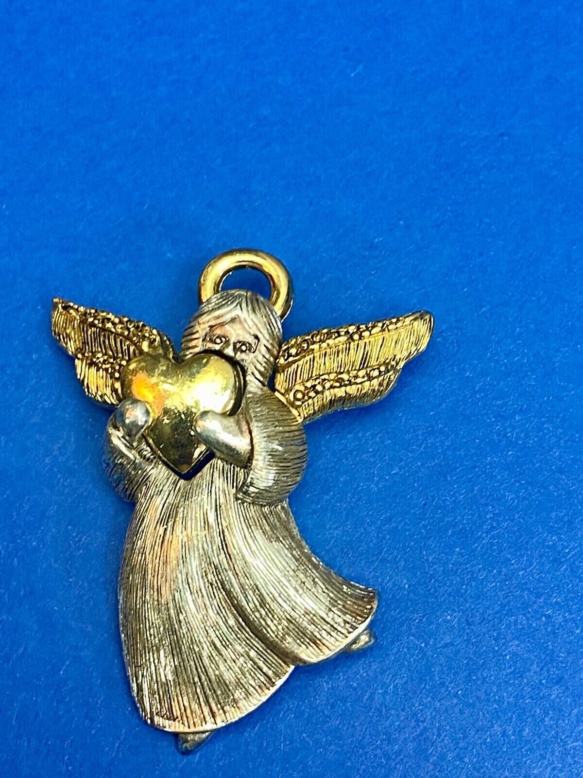 Angel Holding Heart Vintage Brooch Pin Gold & Silver Tone Lc Liz Claiborne 