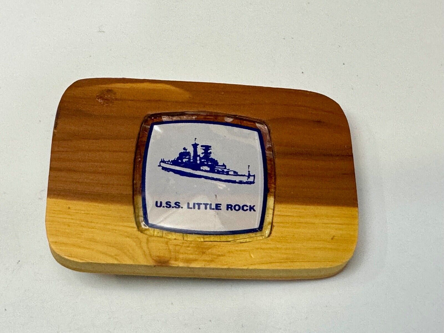 U.S.S Little Rock Combat Navy Ship Pin Custom Artisan Inlaid to Wood Belt Buckle