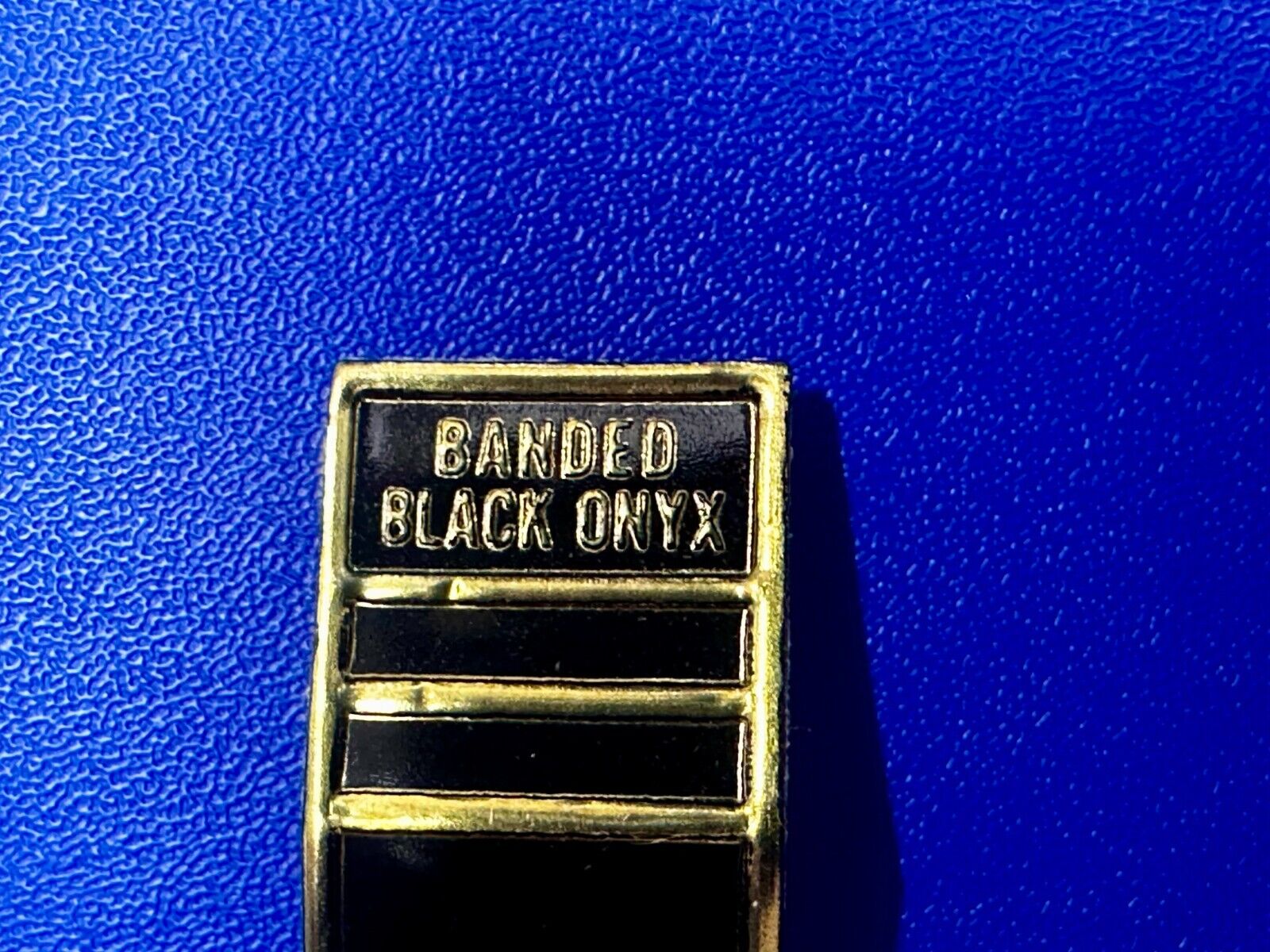 Black & White Onyx Cabochon Cab Stone Mounted In Vintage NOS Ornate Belt Buckle
