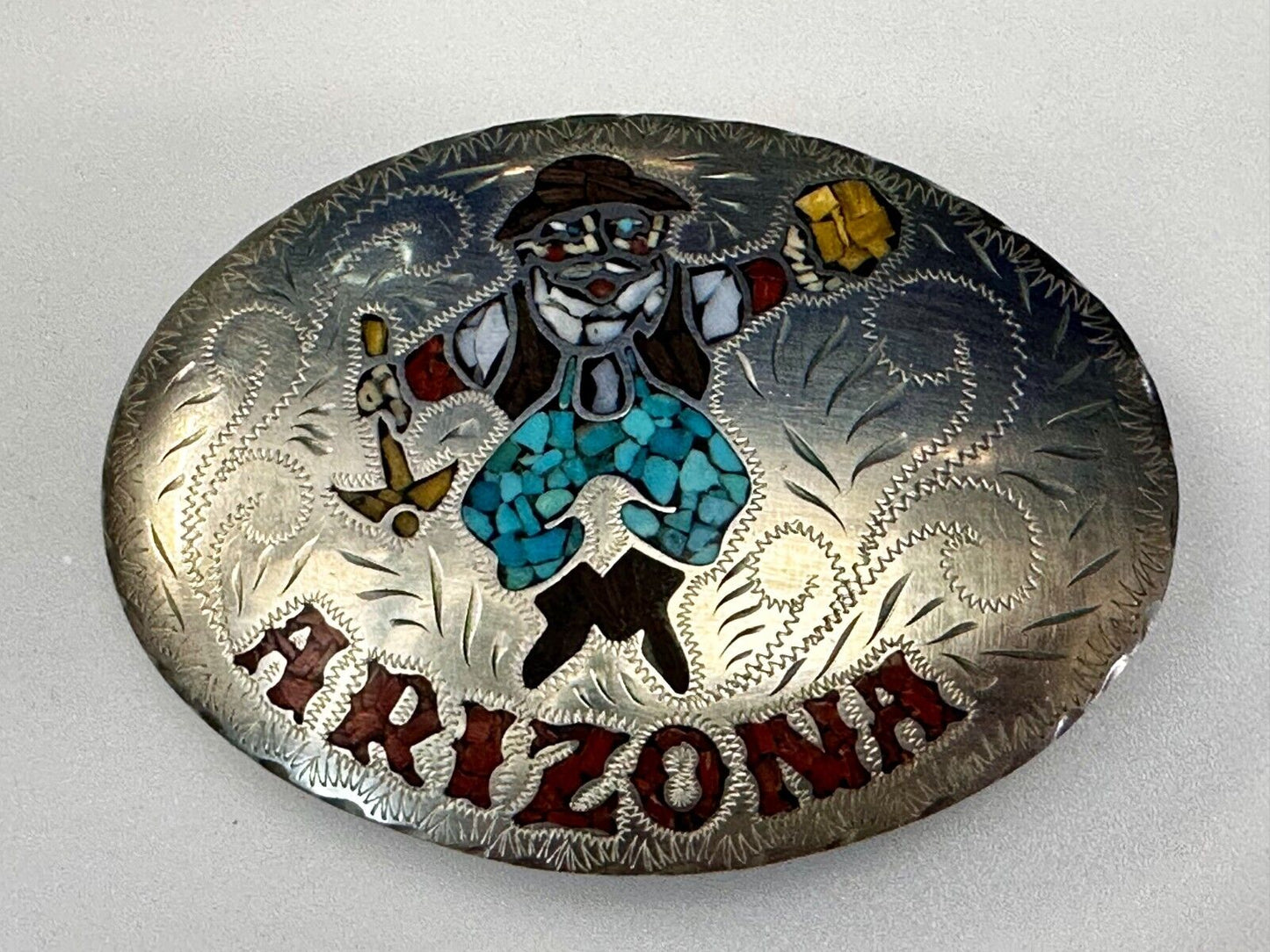 Arizona Gold Prospector Turquoise Inlay Stone Native Indian Art Vibe Belt Buckle