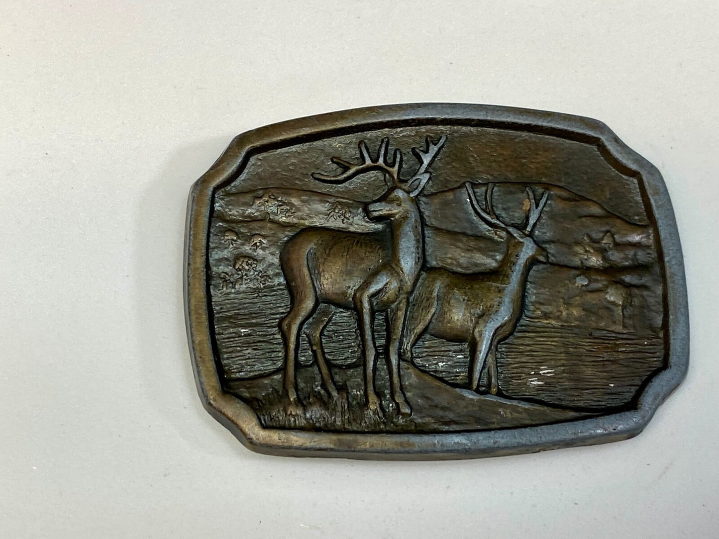 Vintage Deer And Doe In Nature Brass Tone Belt Buckle  - Perfect Hunters Gift! 