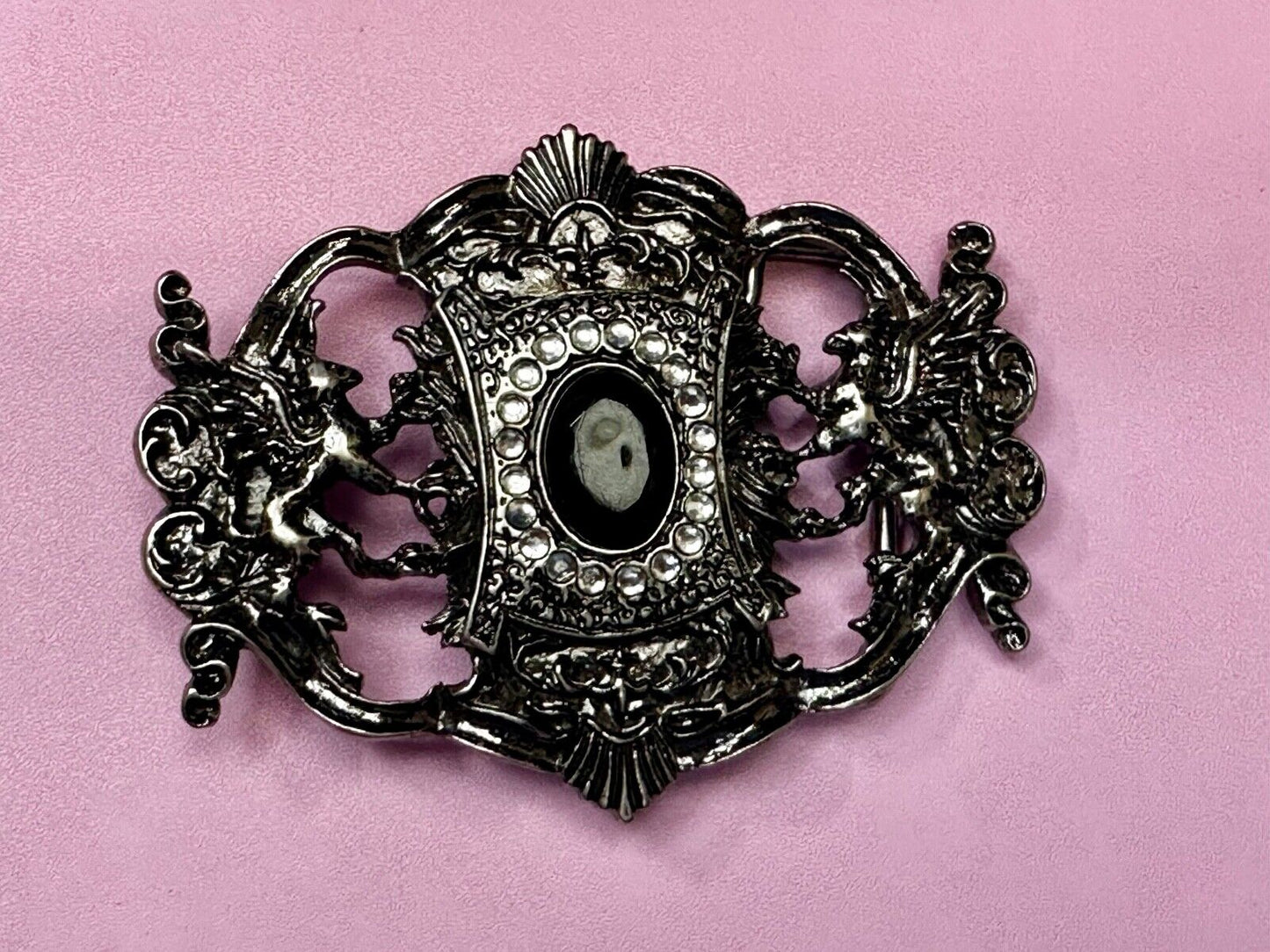 Victorian Style Black Rhinestone Centerpiece Vintage See Through Belt Buckle