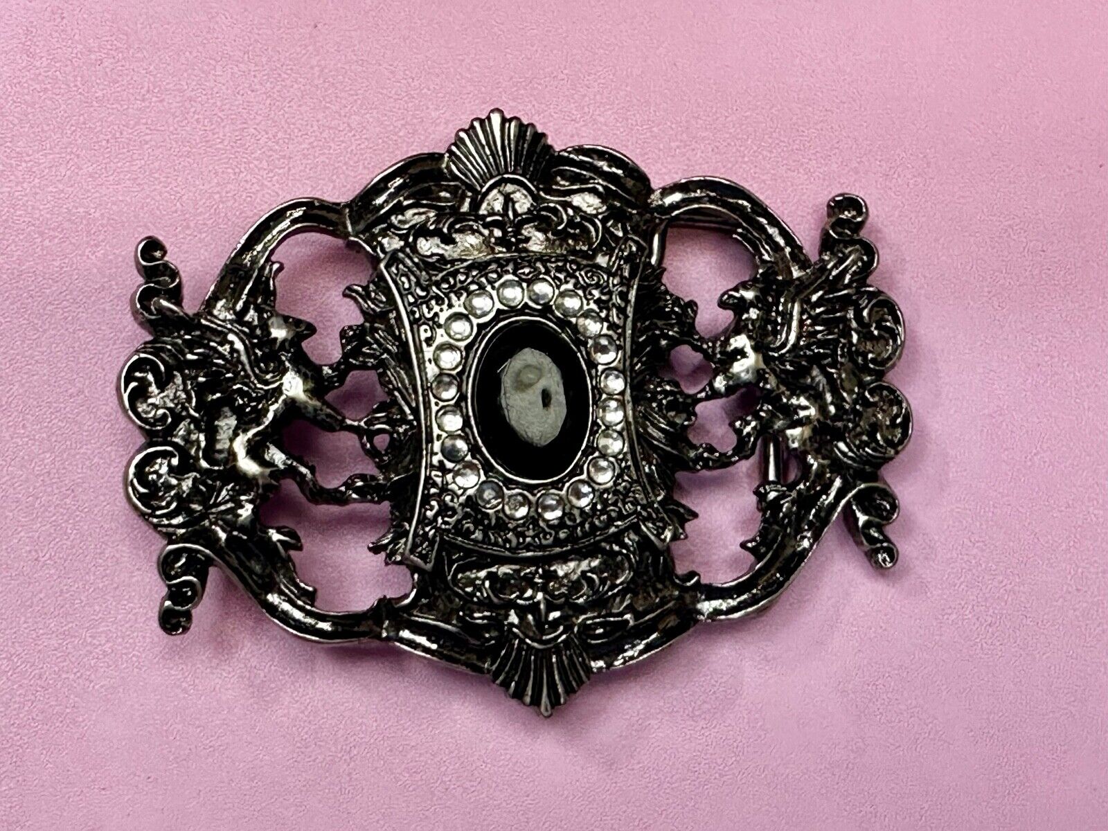 Victorian Style Black Rhinestone Centerpiece Vintage See Through Belt Buckle