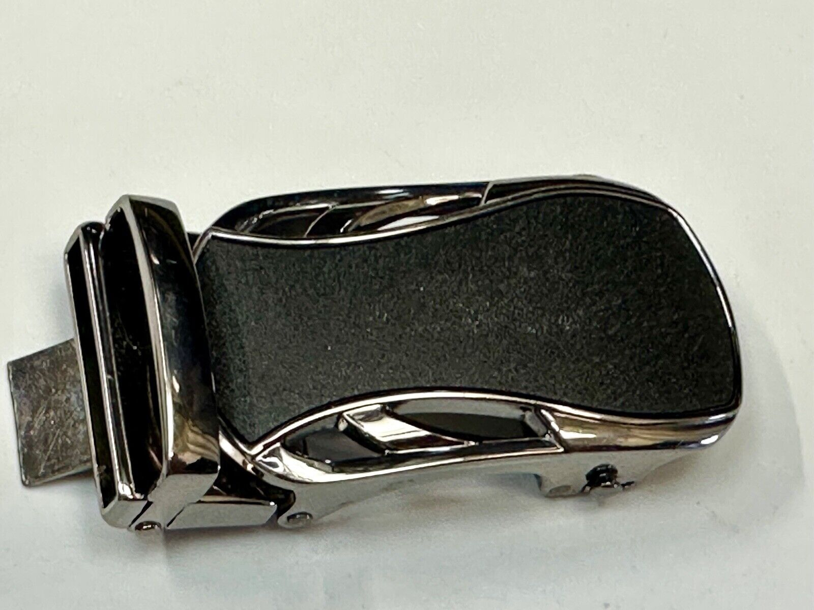 Automatic Ratchet Black & Silver Tone Replacement Dress Style Belt Buckle