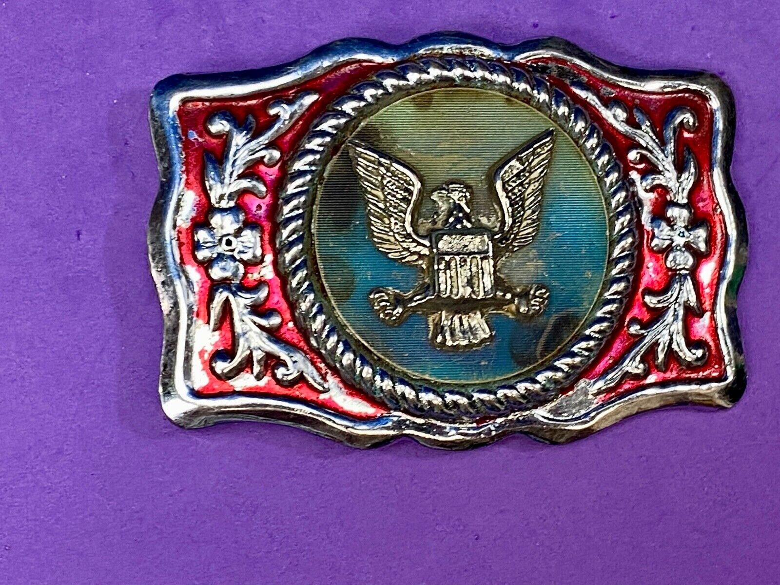United States of America Eagle Scroll Seal belt buckle  - Artisan makers mark! 