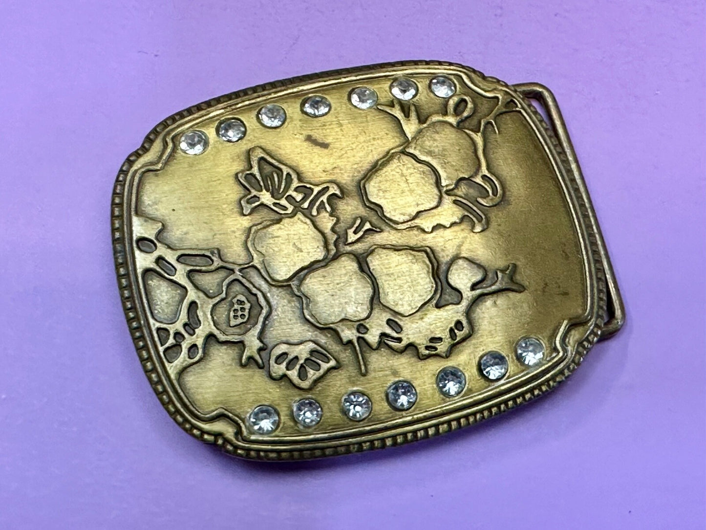 ABSTRACT Art - Butterfly tree?    Vintage Rhinestone accented Belt Buckle