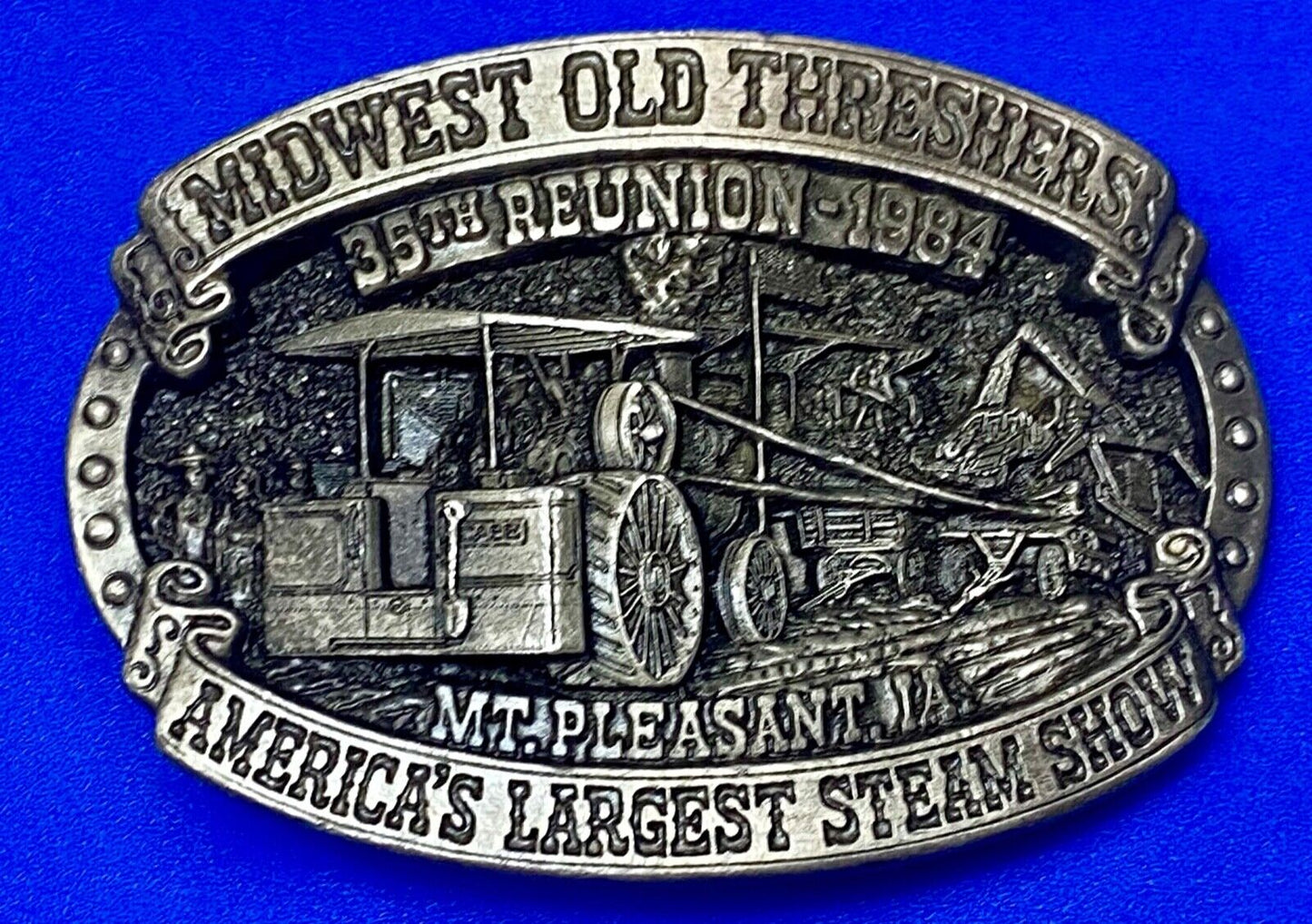 Americas largest Steam show  Midwest Old Settlers and Threshers Assn belt buckle