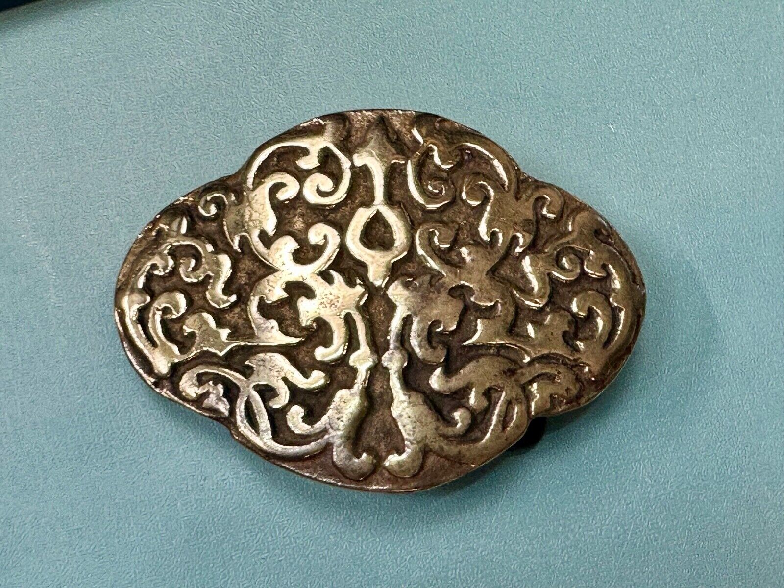 Vintage Hippie Hobo style curved swirl pattern cross solid brass belt buckle