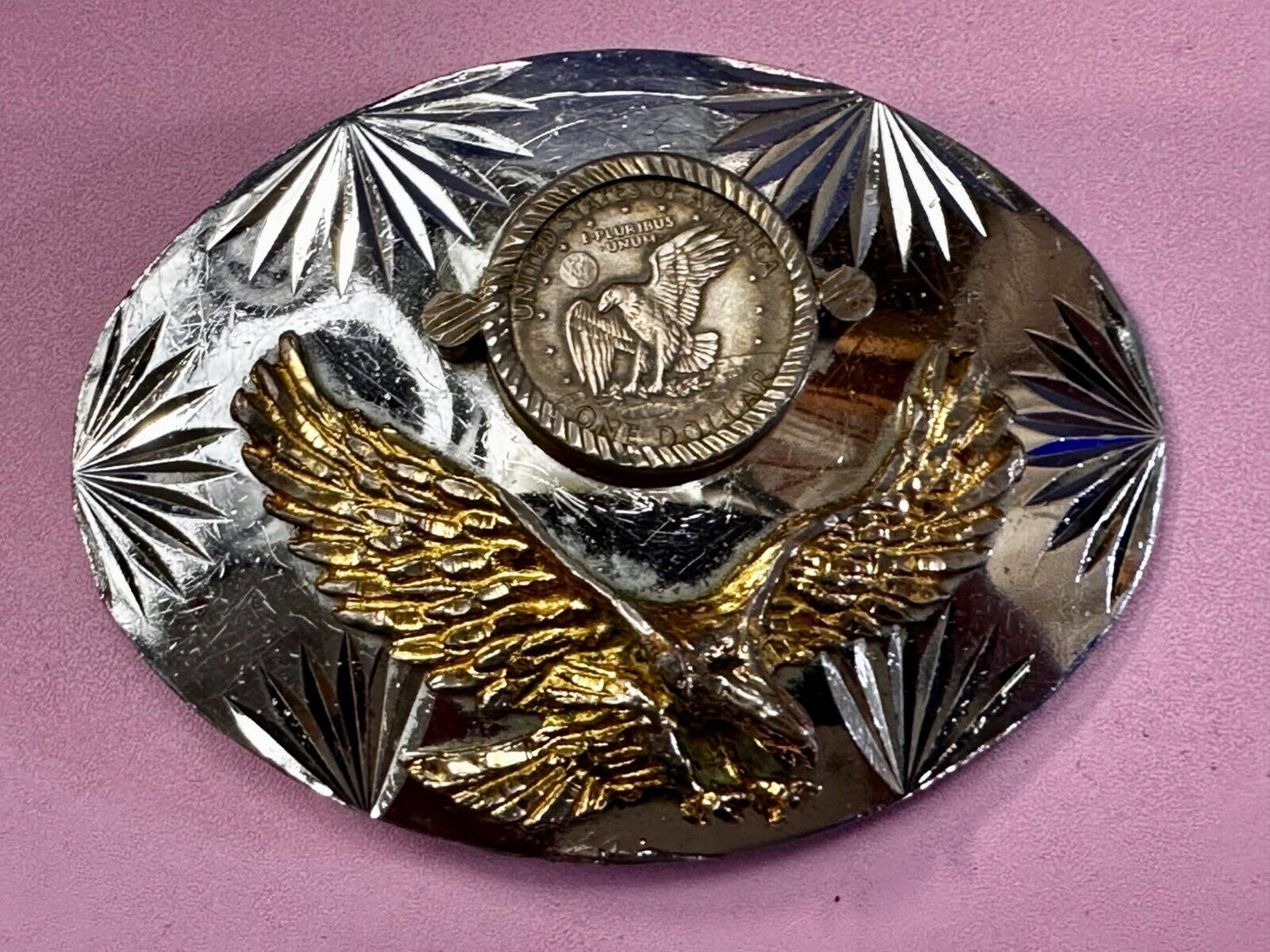 United States of America One Dollar Coin Patriotic Eagle JG Alpaca Belt Buckle