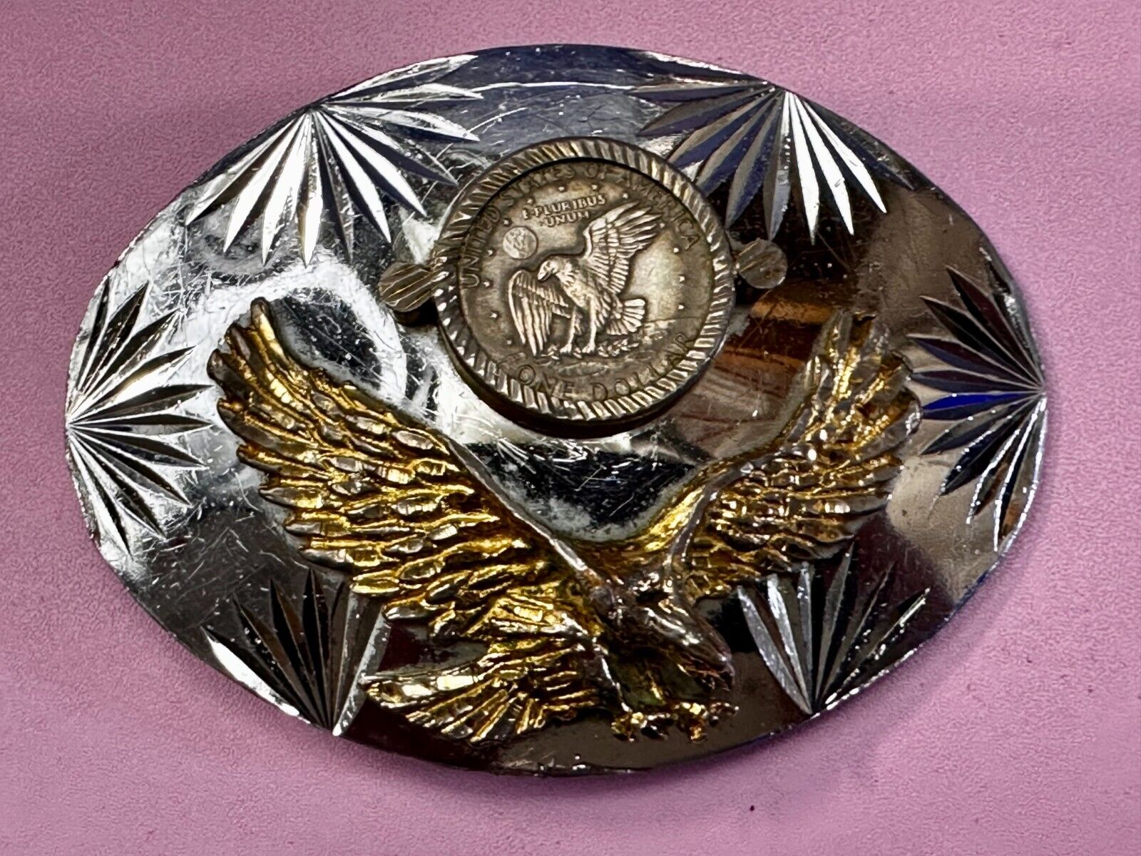 United States of America One Dollar Coin Patriotic Eagle JG Alpaca Belt Buckle